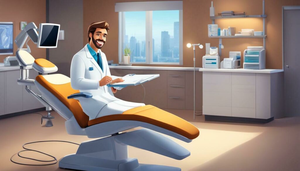 dentista sonriendo y saludando a un paciente
