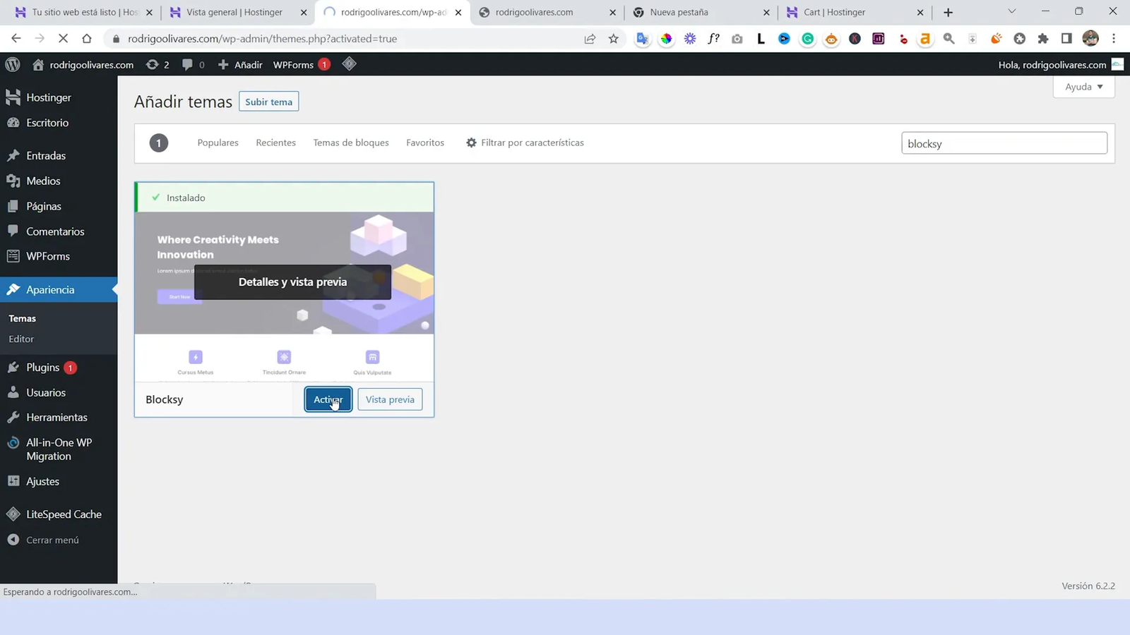 Activando un nuevo tema