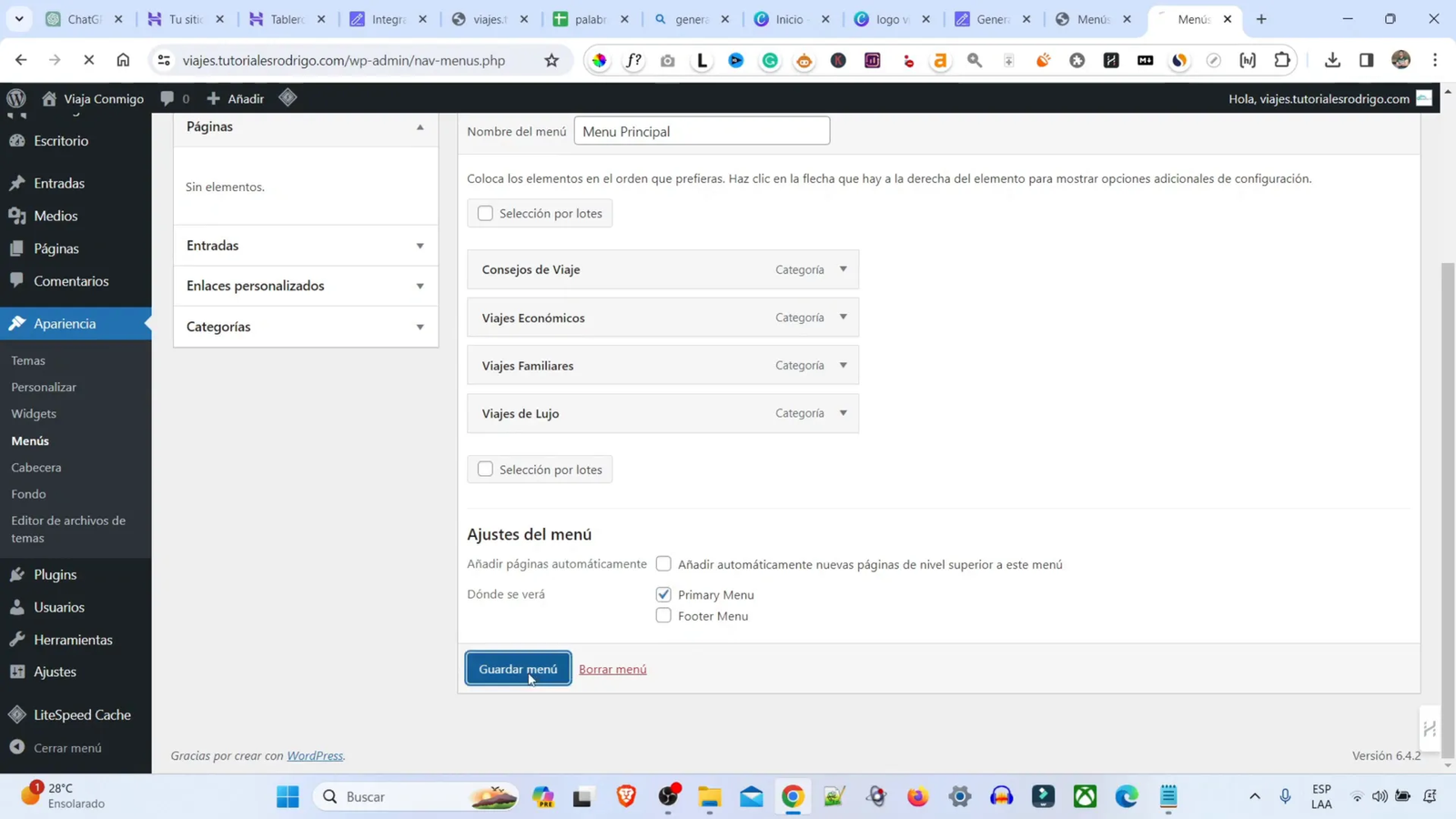 Cómo Hacer una Web Nicho: Guía Completa para Crear Tu Sitio de Viajes 10 Configuración de menús en WordPress