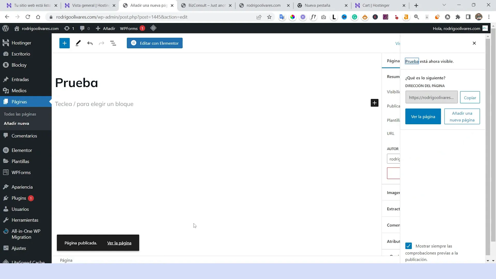 Publicando una nueva página