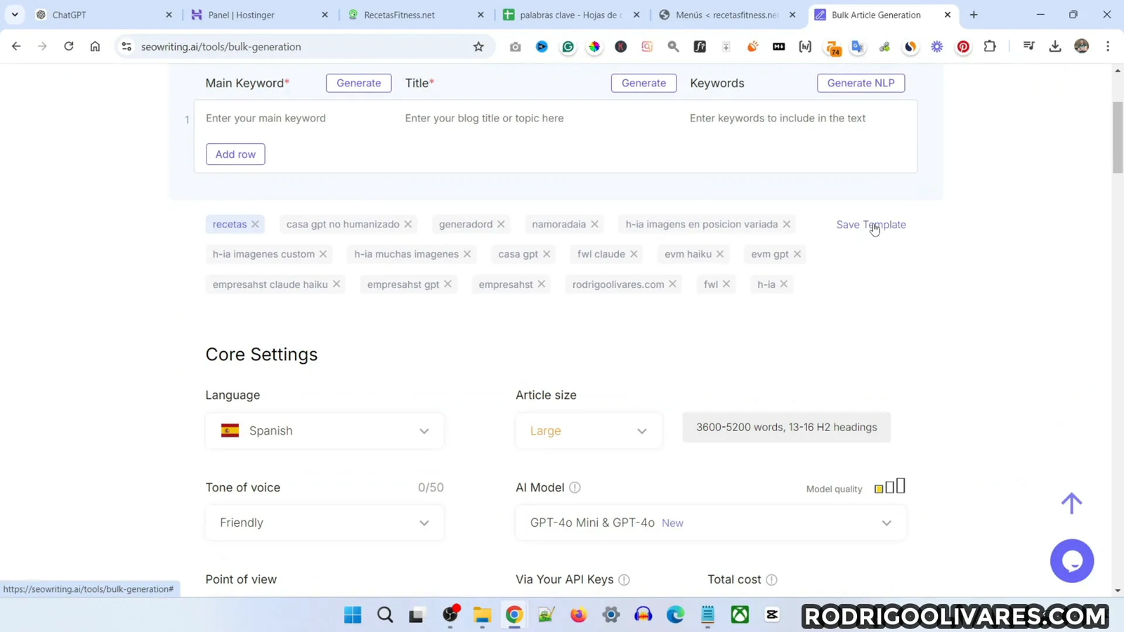 Configuración de presets para recetas