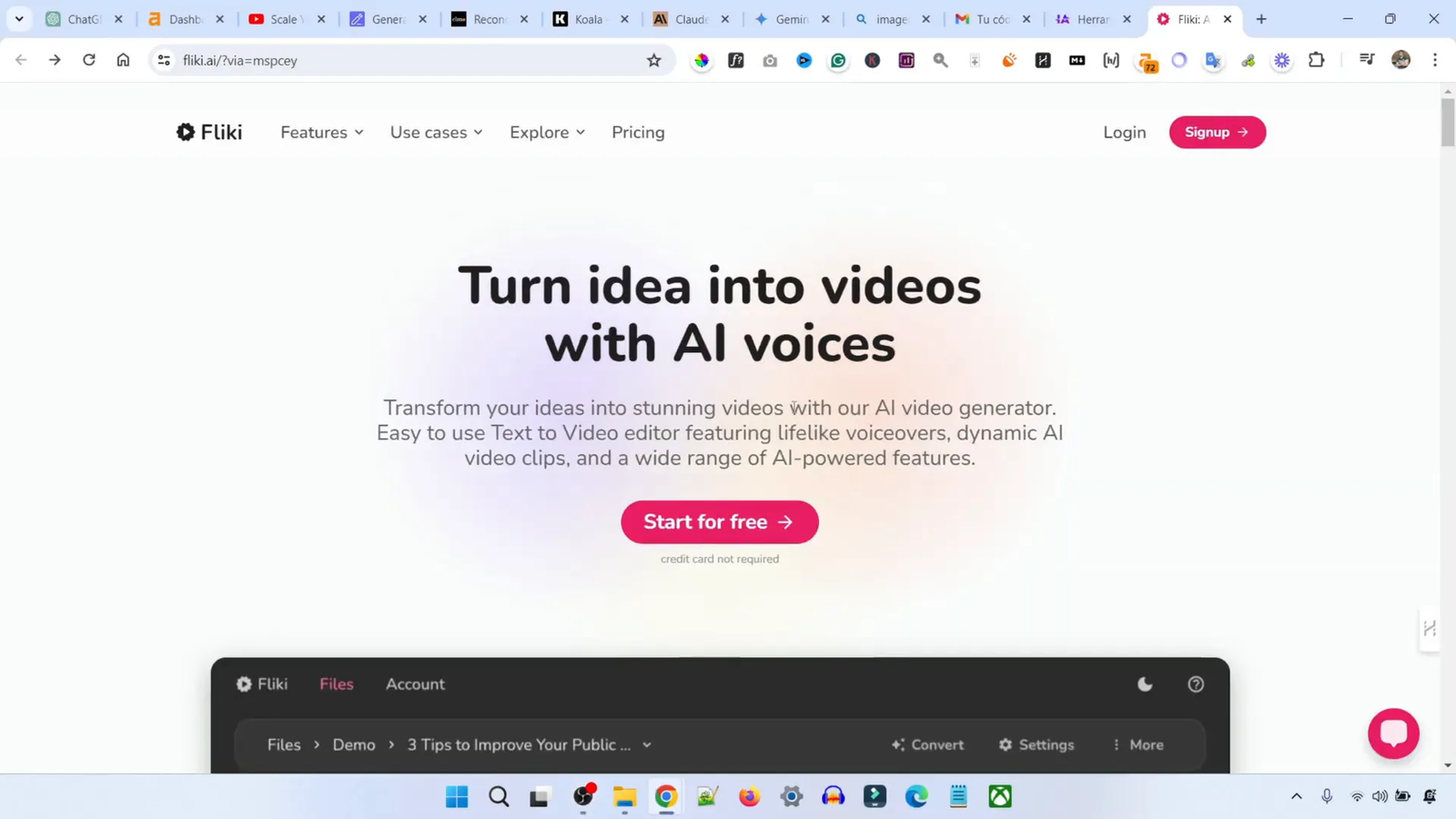 Interfaz de Fliki mostrando creación de video