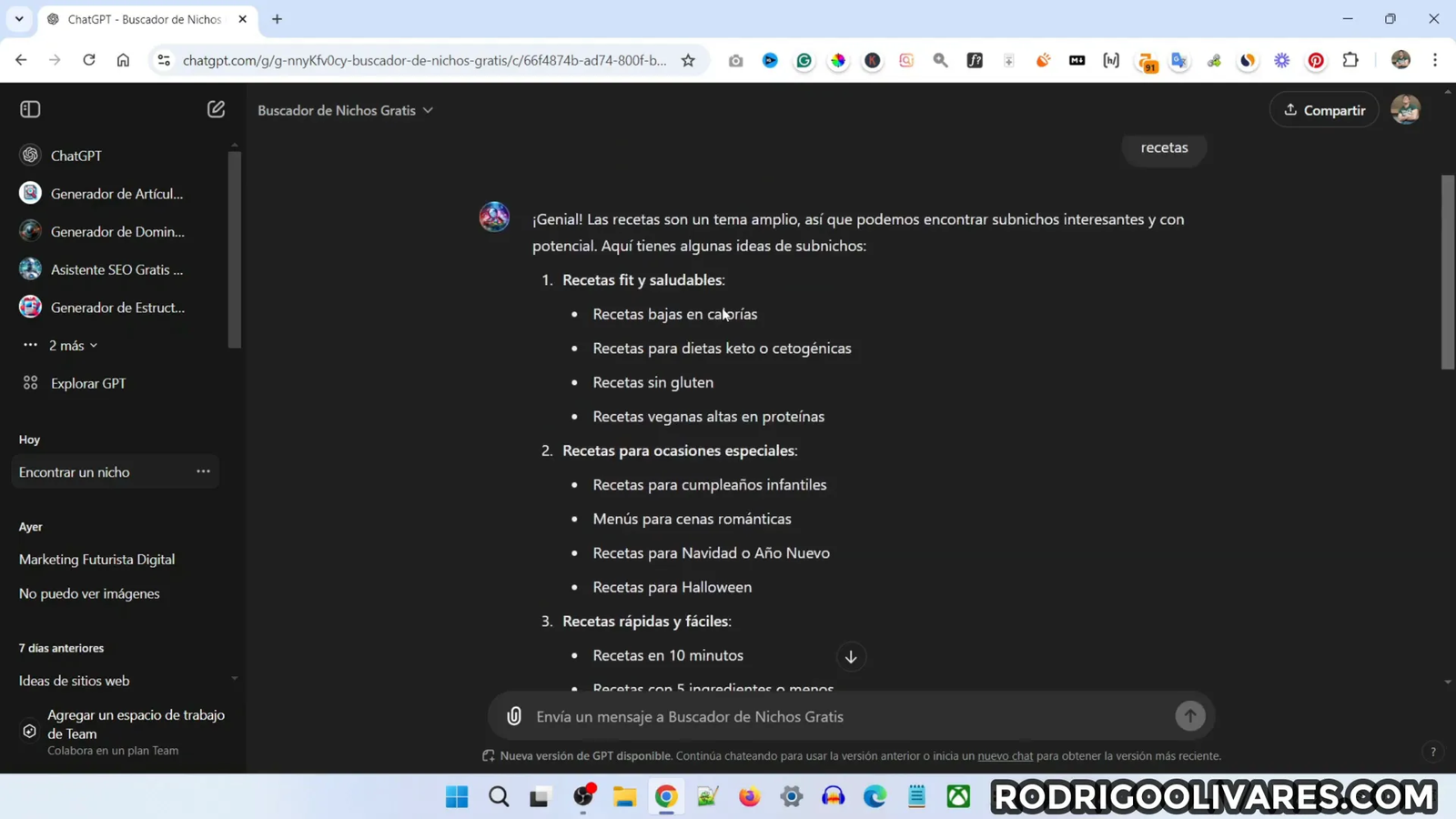 Ejemplos de subnichos en recetas