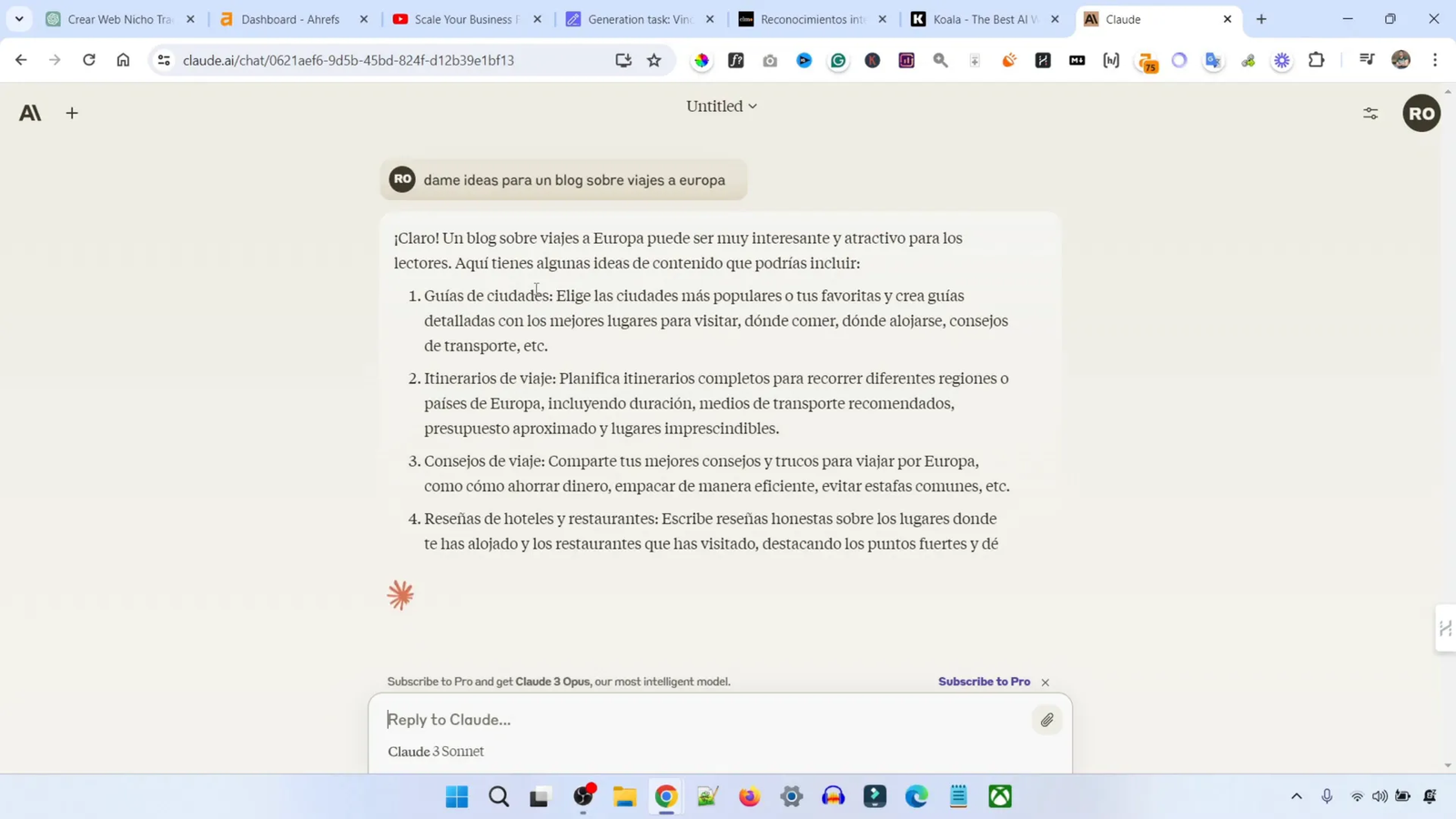 Interfaz de Cloud mostrando generación de ideas