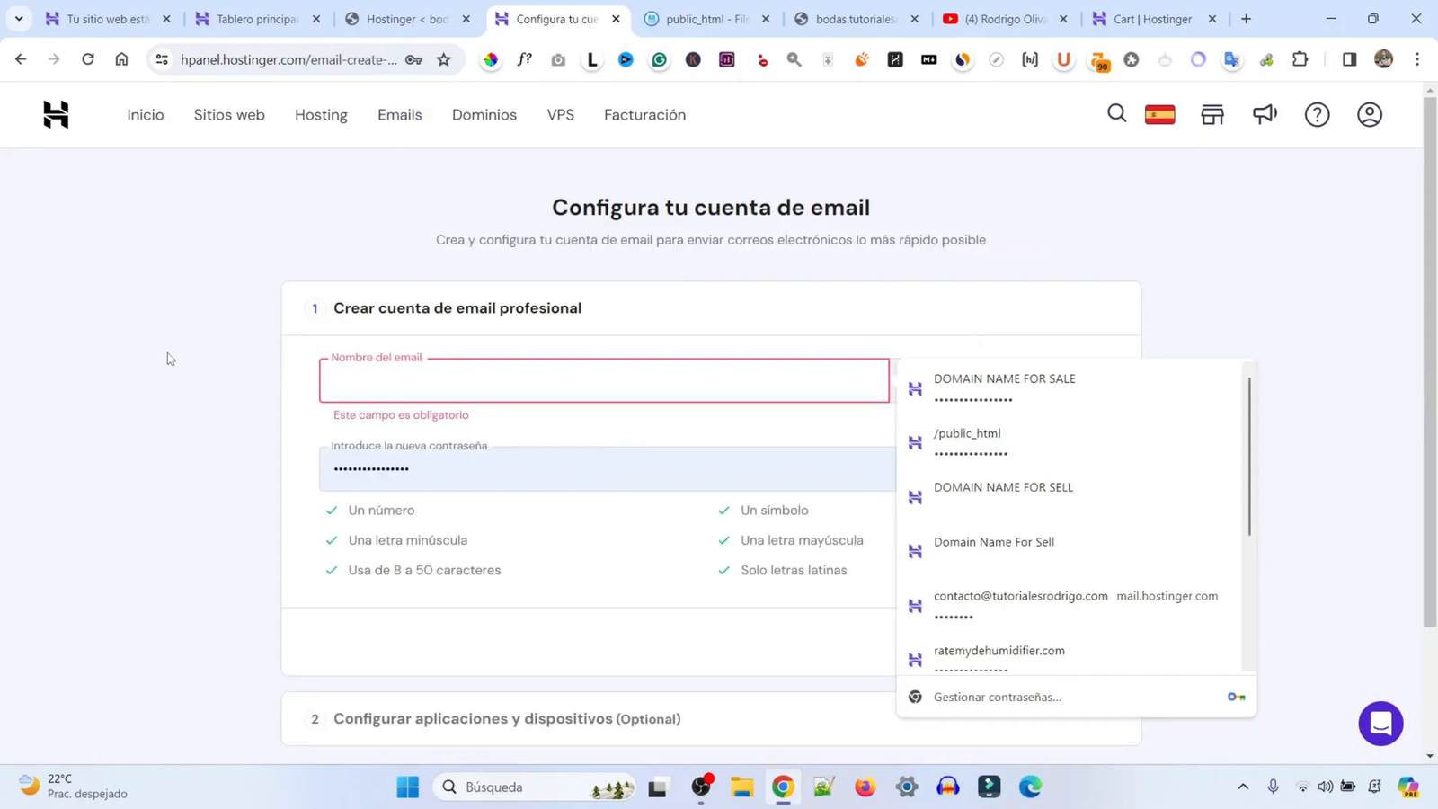 Creación de cuenta de correo profesional