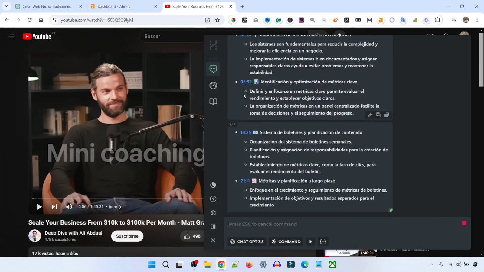 Interfaz de Harpa mostrando resumen de video