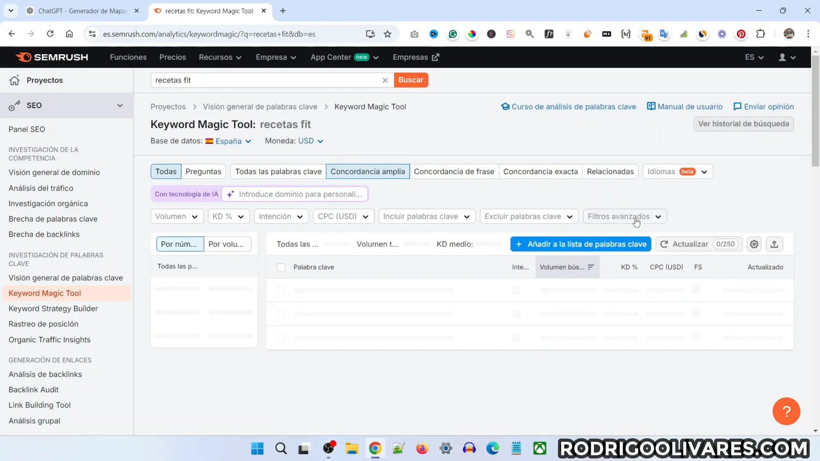 Investigación de palabras clave usando herramientas