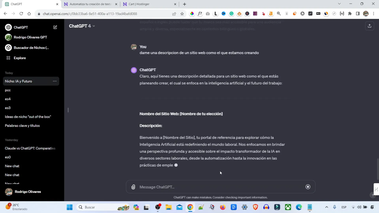 Redactando la descripción del sitio web