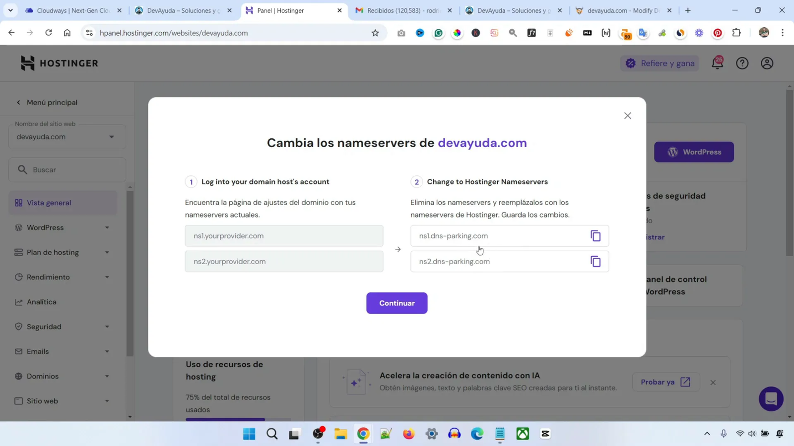 Cómo Migrar WordPress a Hostinger en 5 Minutos 24 Proceso de cambio de DNS en el registrador