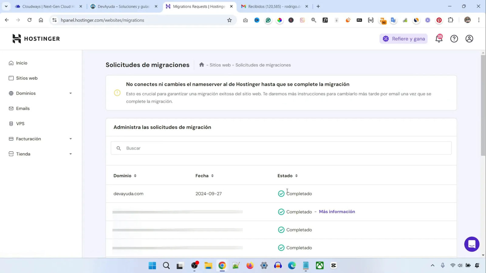Cómo Migrar WordPress a Hostinger en 5 Minutos 14 Notificación de migración completada