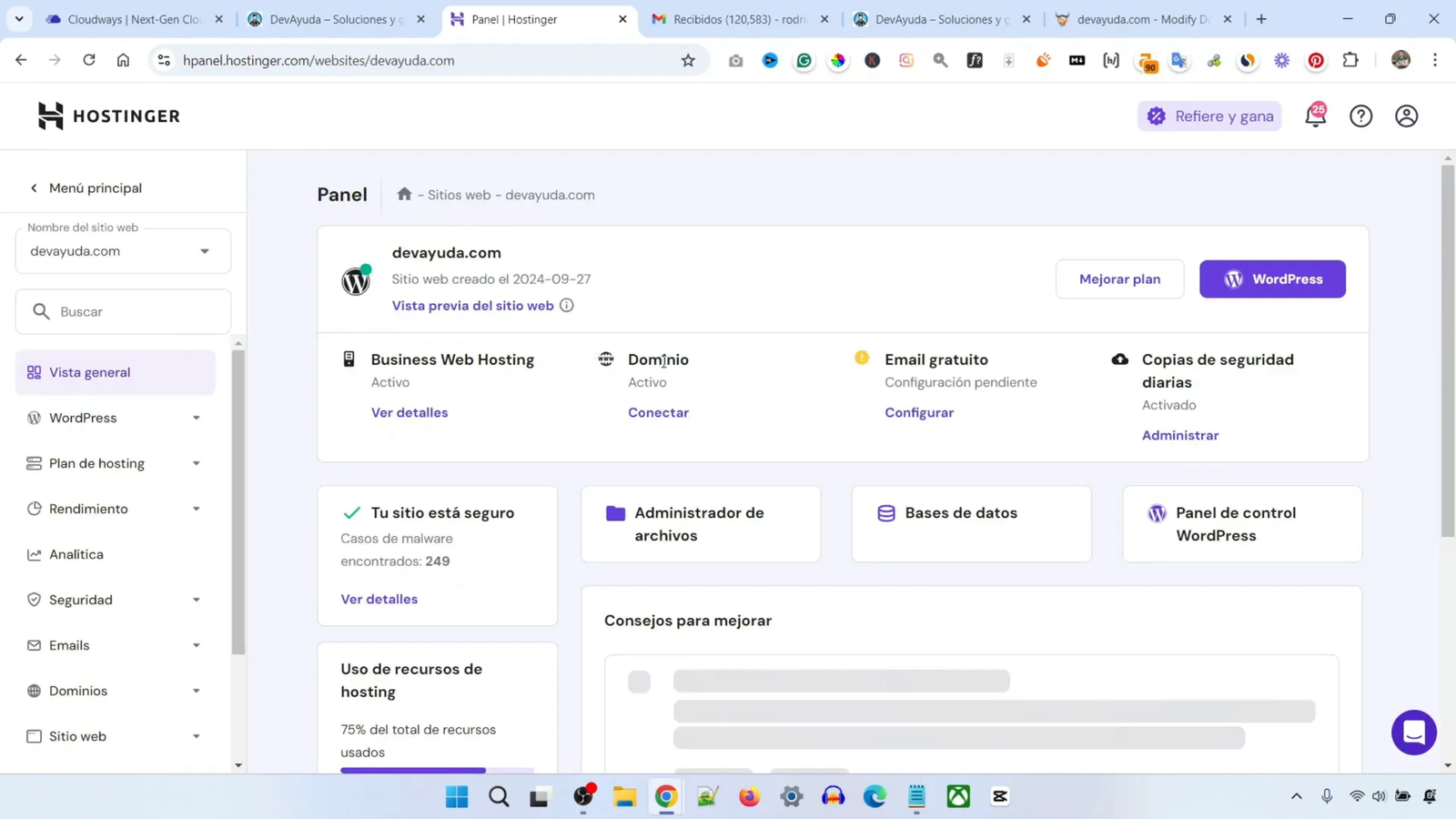Cómo Migrar WordPress a Hostinger en 5 Minutos 18 Panel de WordPress para conectar el dominio
