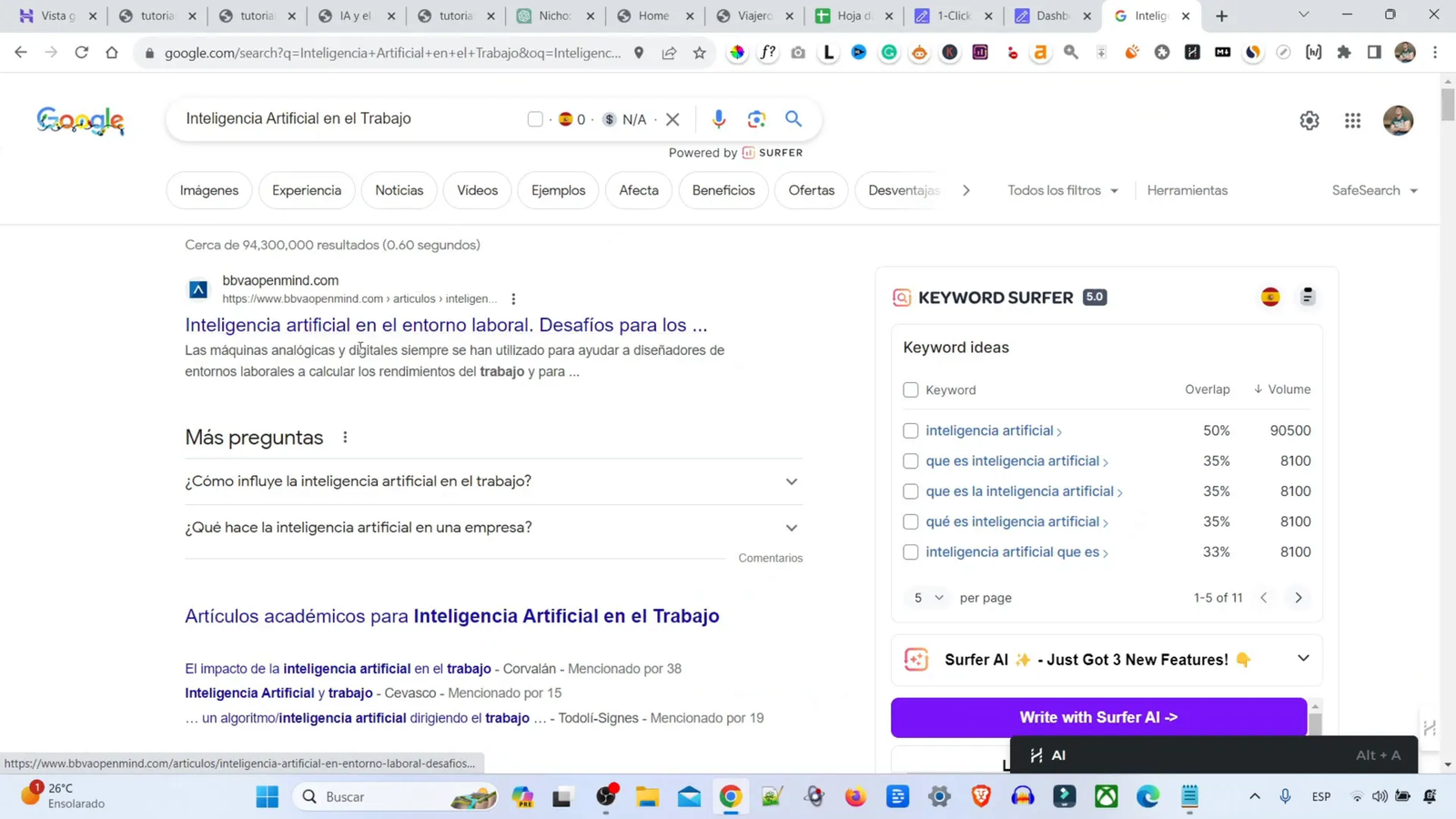 Ejemplo de búsqueda de palabras clave en Google