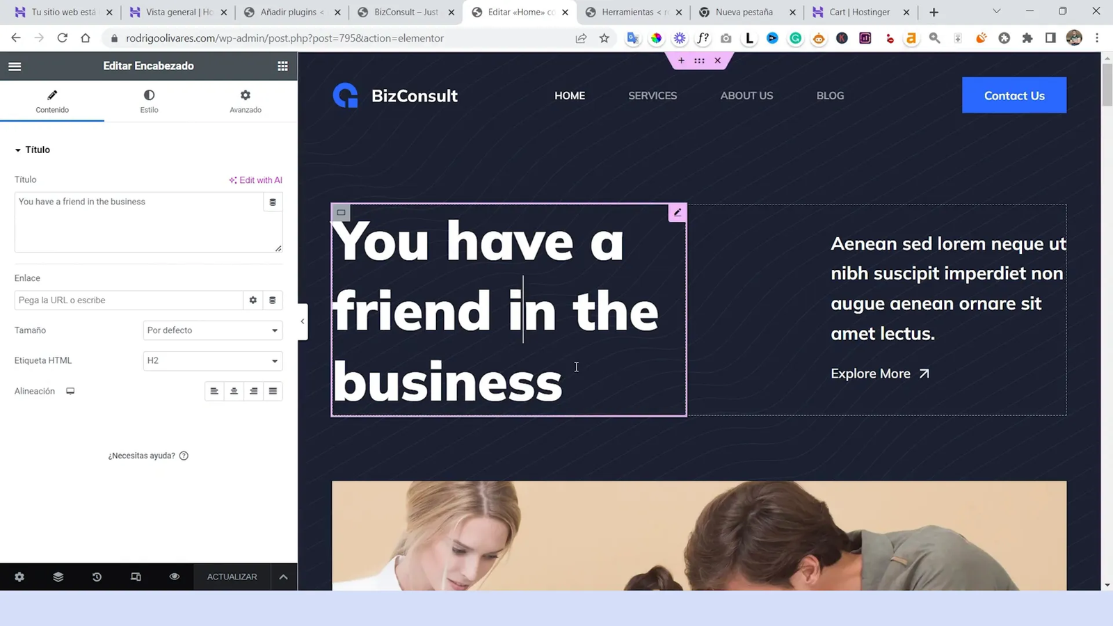 Modificando el título en Elementor
