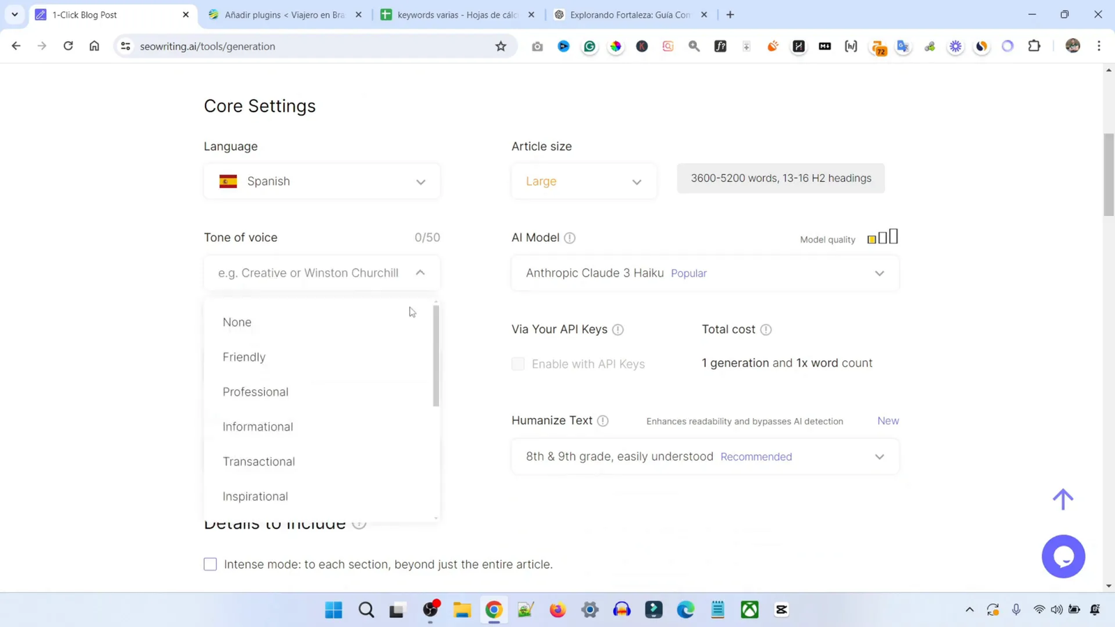 Cómo Escribir Artículos SEO Optimizados con SEOWriting AI 5 Selección de tono de voz en SEO Griding