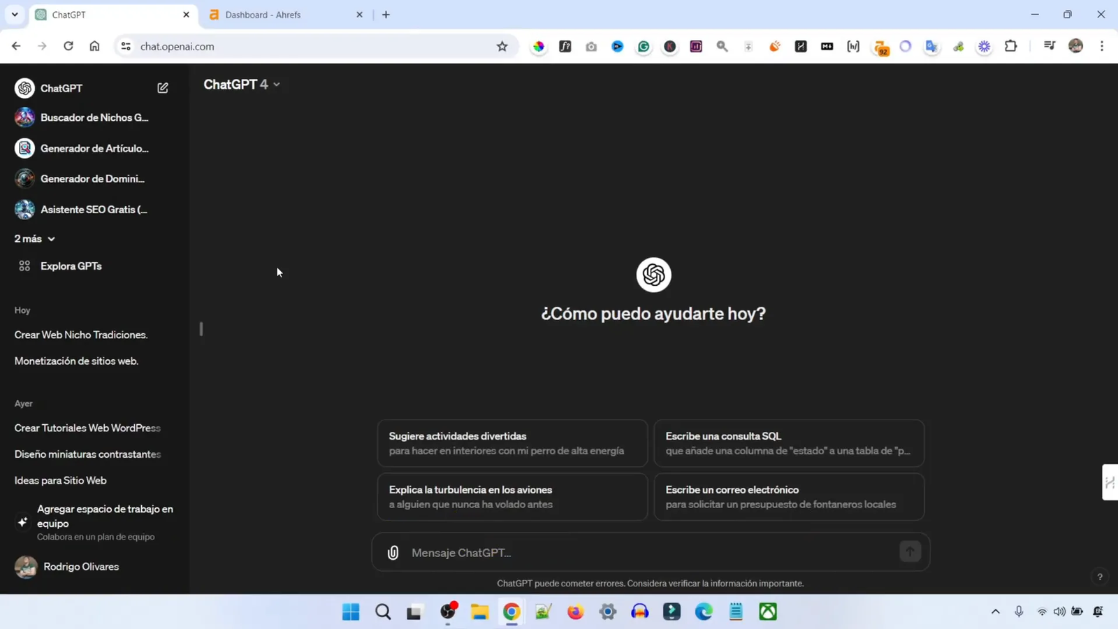 Interfaz de ChatGPT mostrando generación de contenido