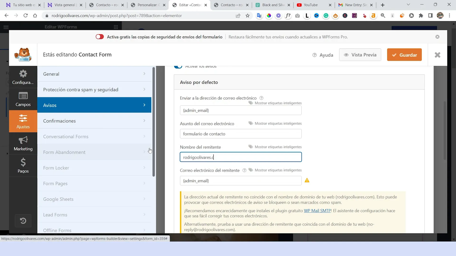 Probando el formulario de contacto