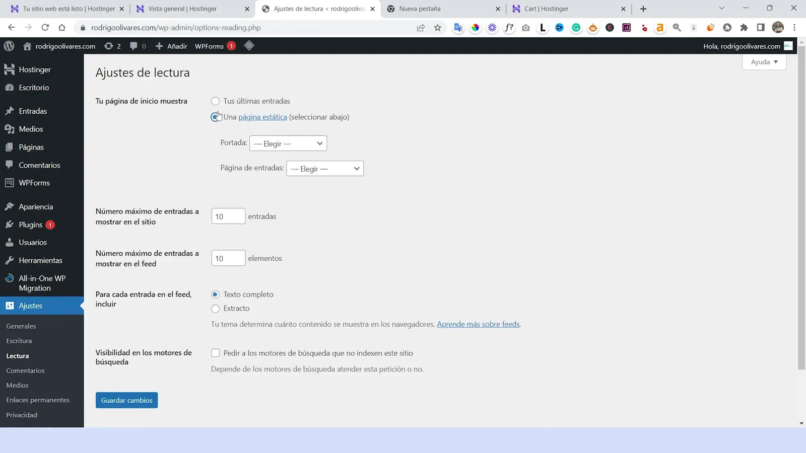 Verificando la página de inicio
