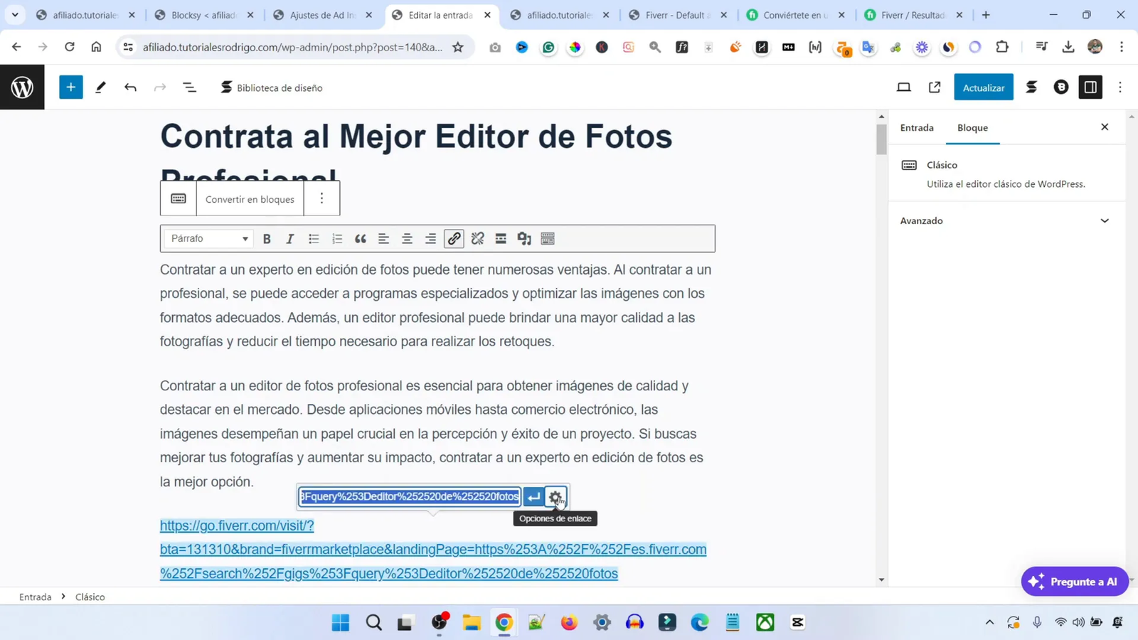 Cómo Crear un Sitio Web de Afiliados de Fiverr en 20 Minutos con IA 19 Inserción de Ofertas de Afiliados