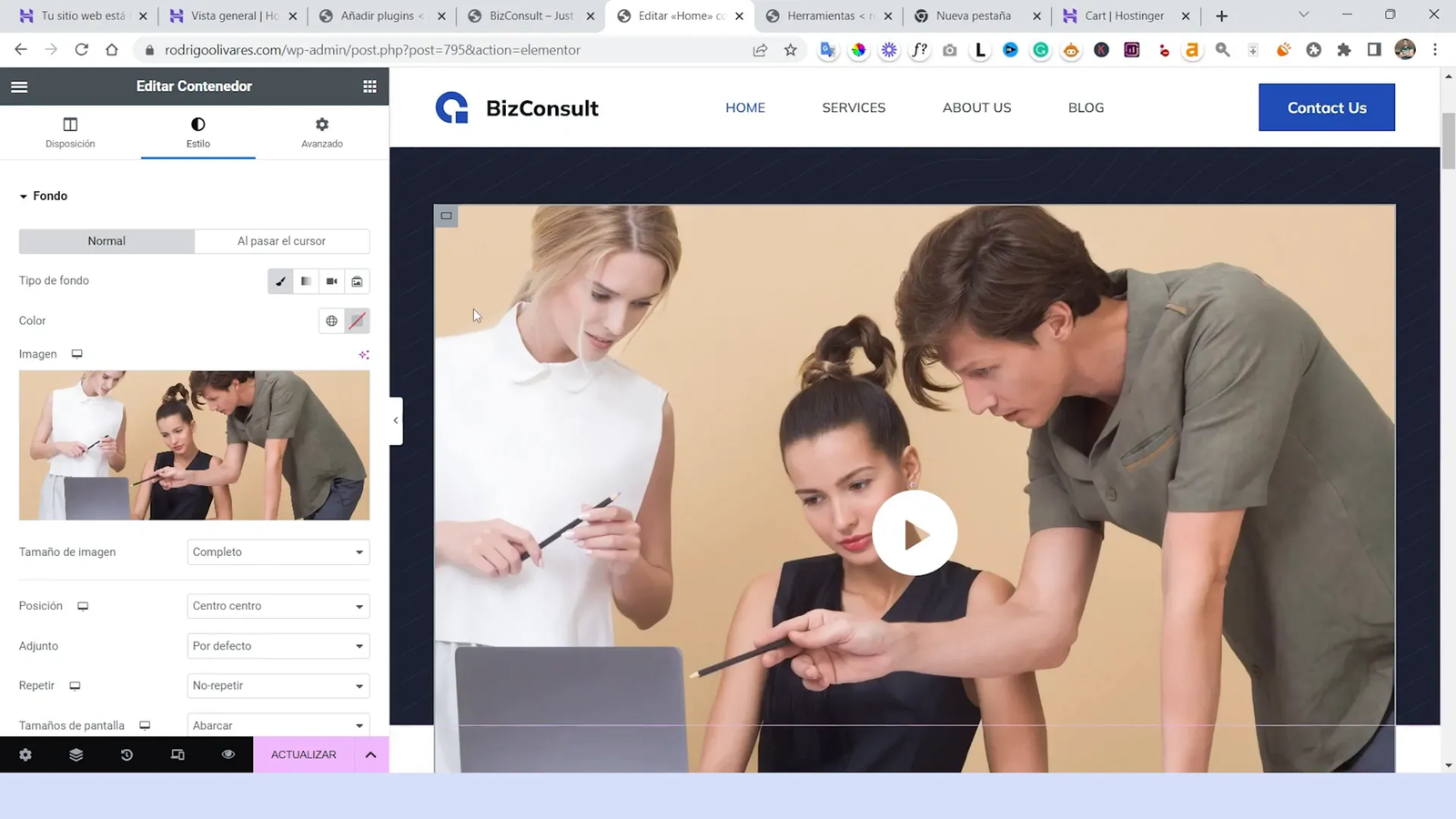 Cambiando imagen en Elementor