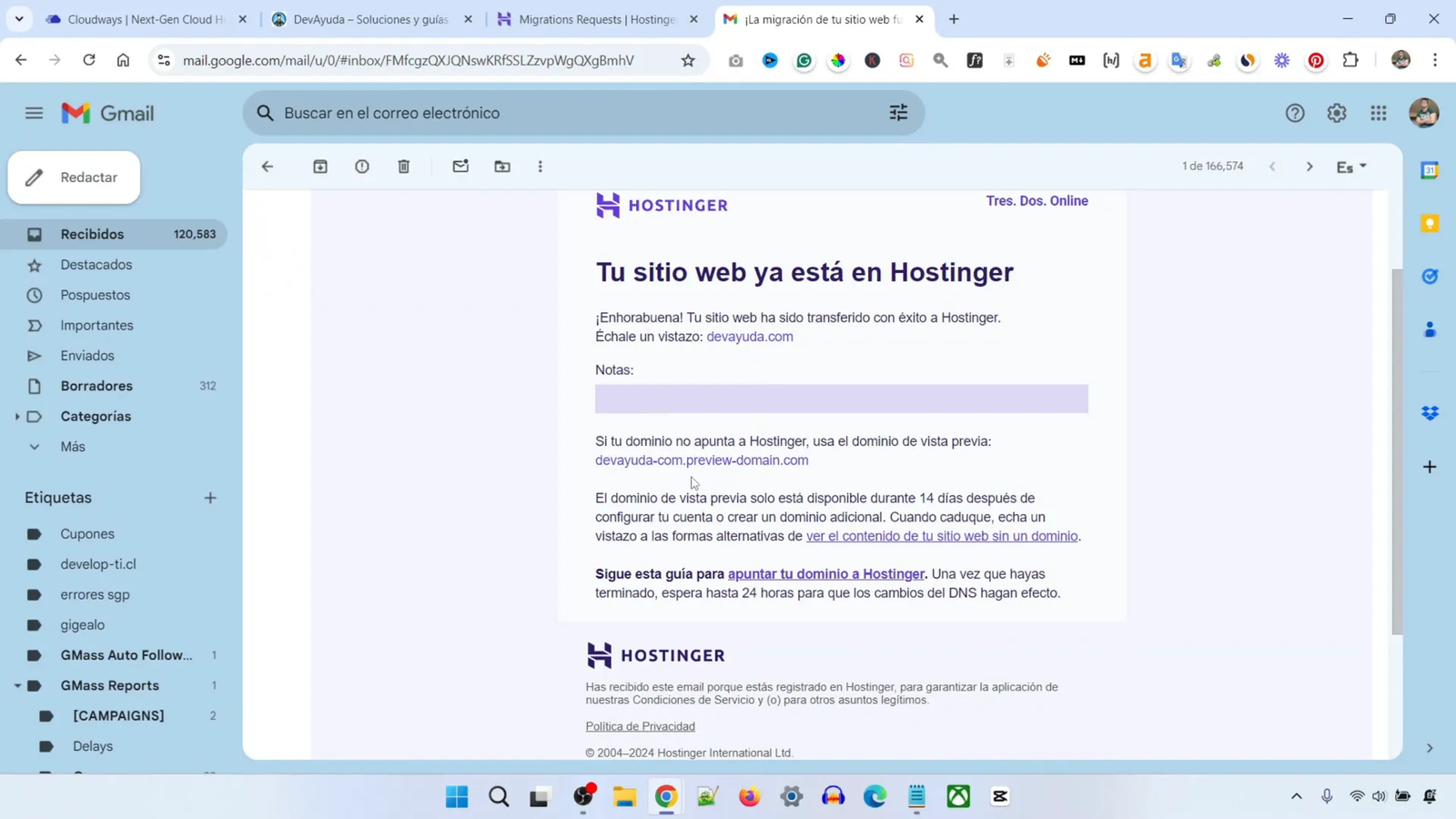 Cómo Migrar WordPress a Hostinger en 5 Minutos 8 Vista previa del sitio migrado en Hostinger