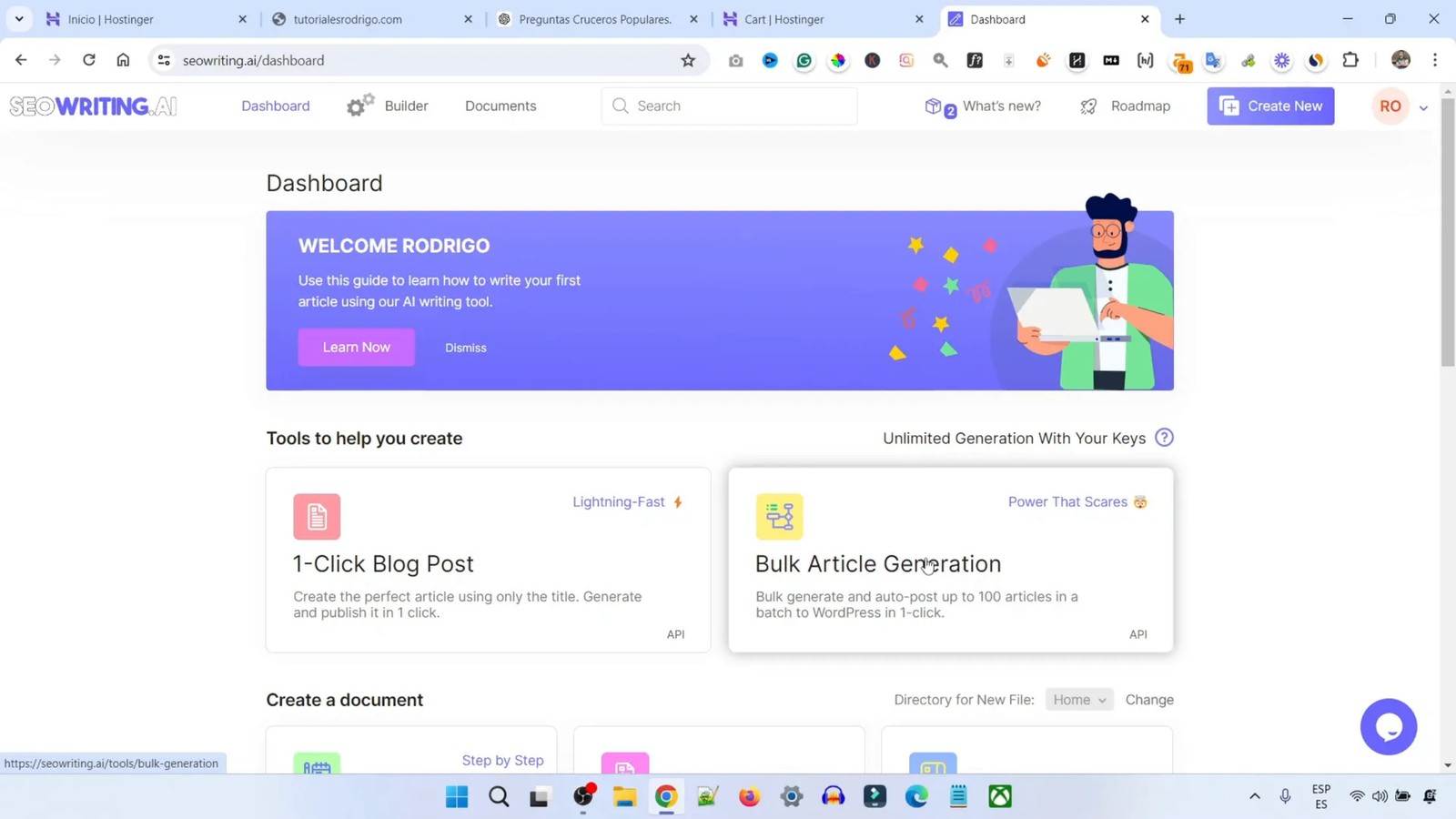Generación de contenido con SEOWriting AI