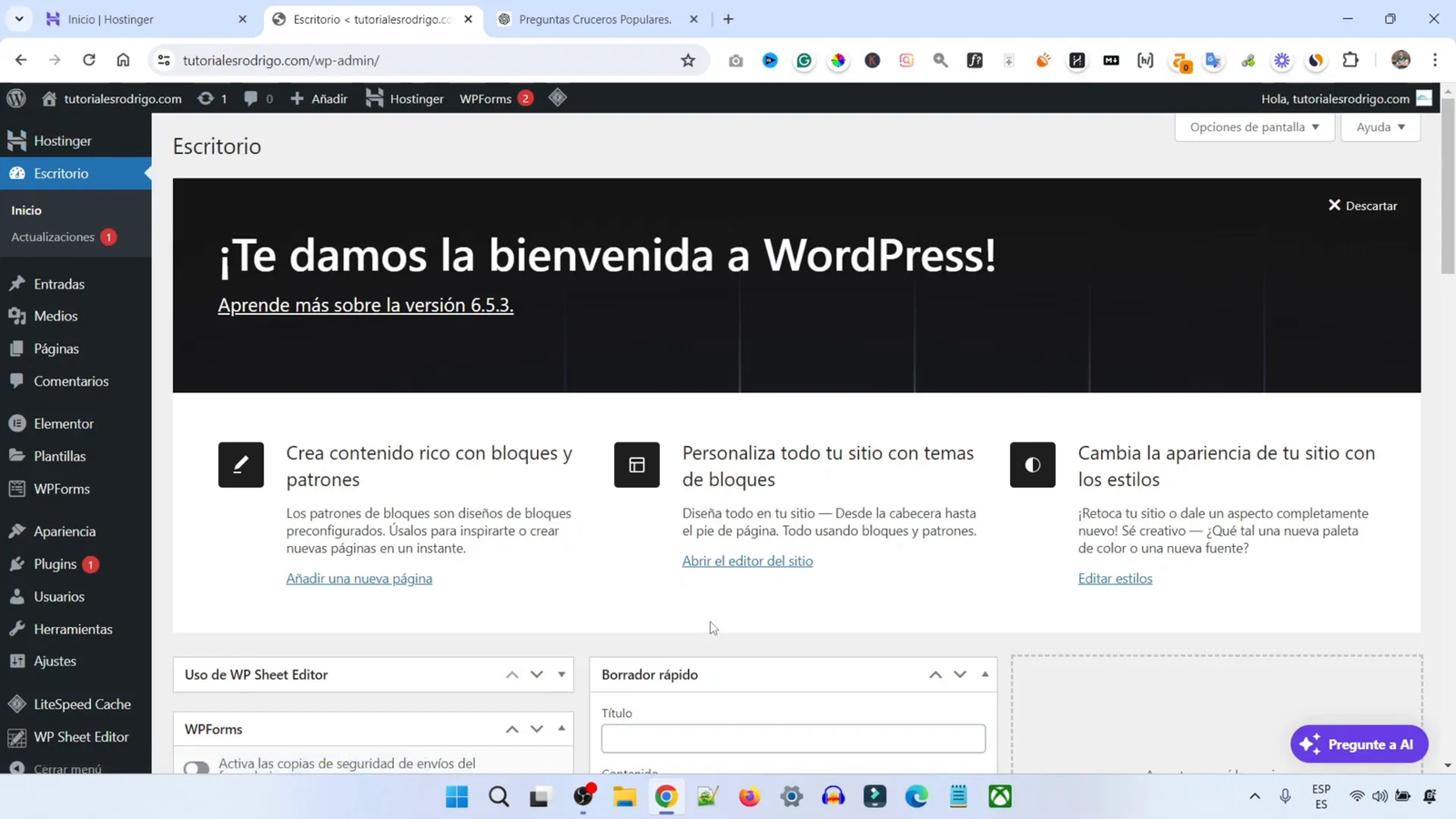 Elección del hosting Hostinger