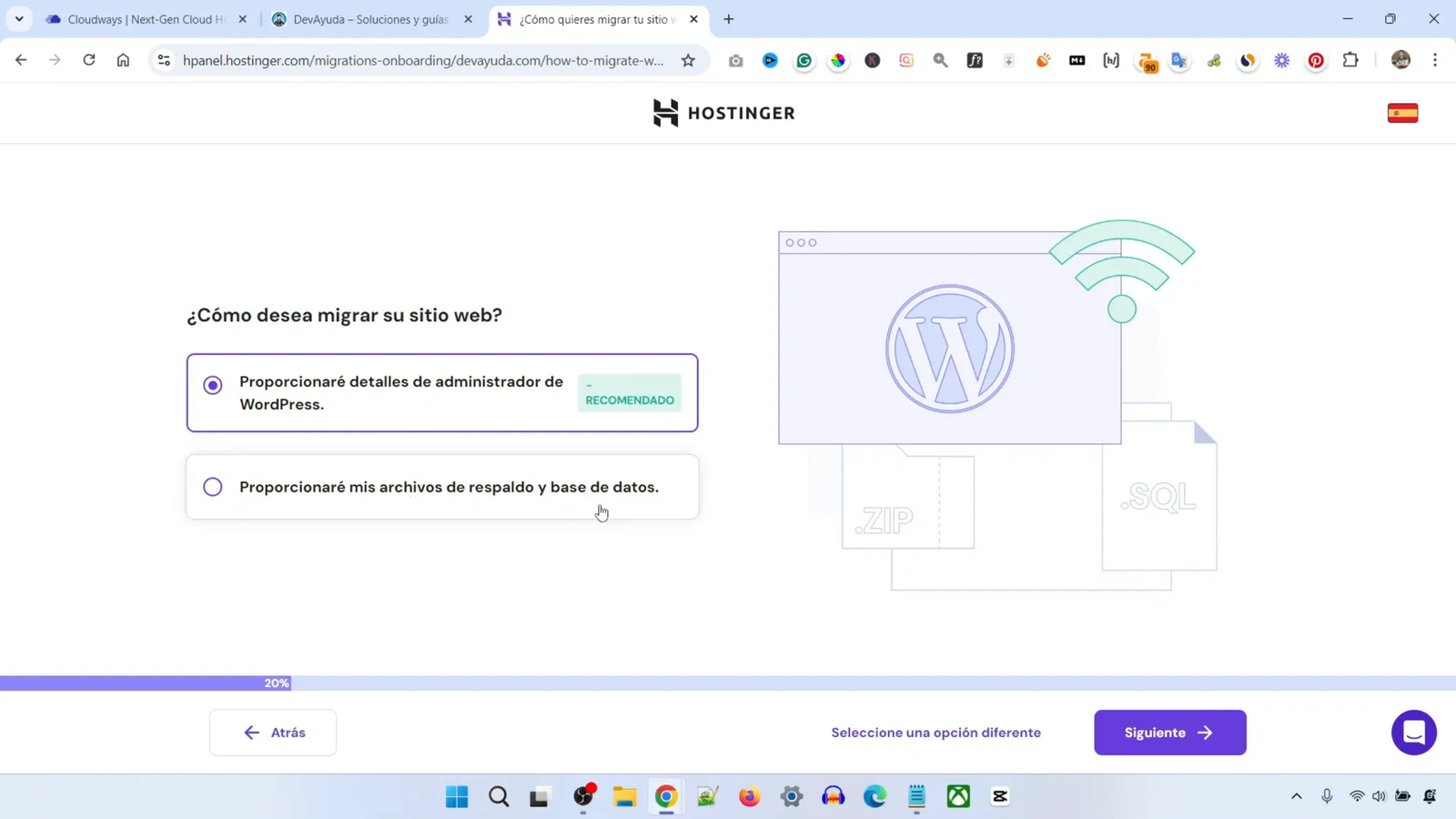 Cómo Migrar WordPress a Hostinger en 5 Minutos 4 Selección del método de migración en Hostinger