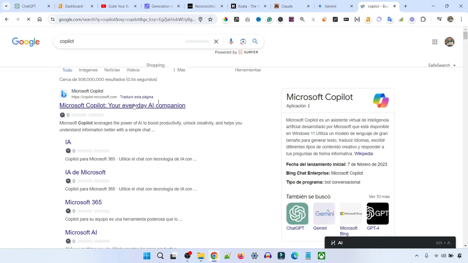 Interfaz de Microsoft Copilot mostrando generación de ideas