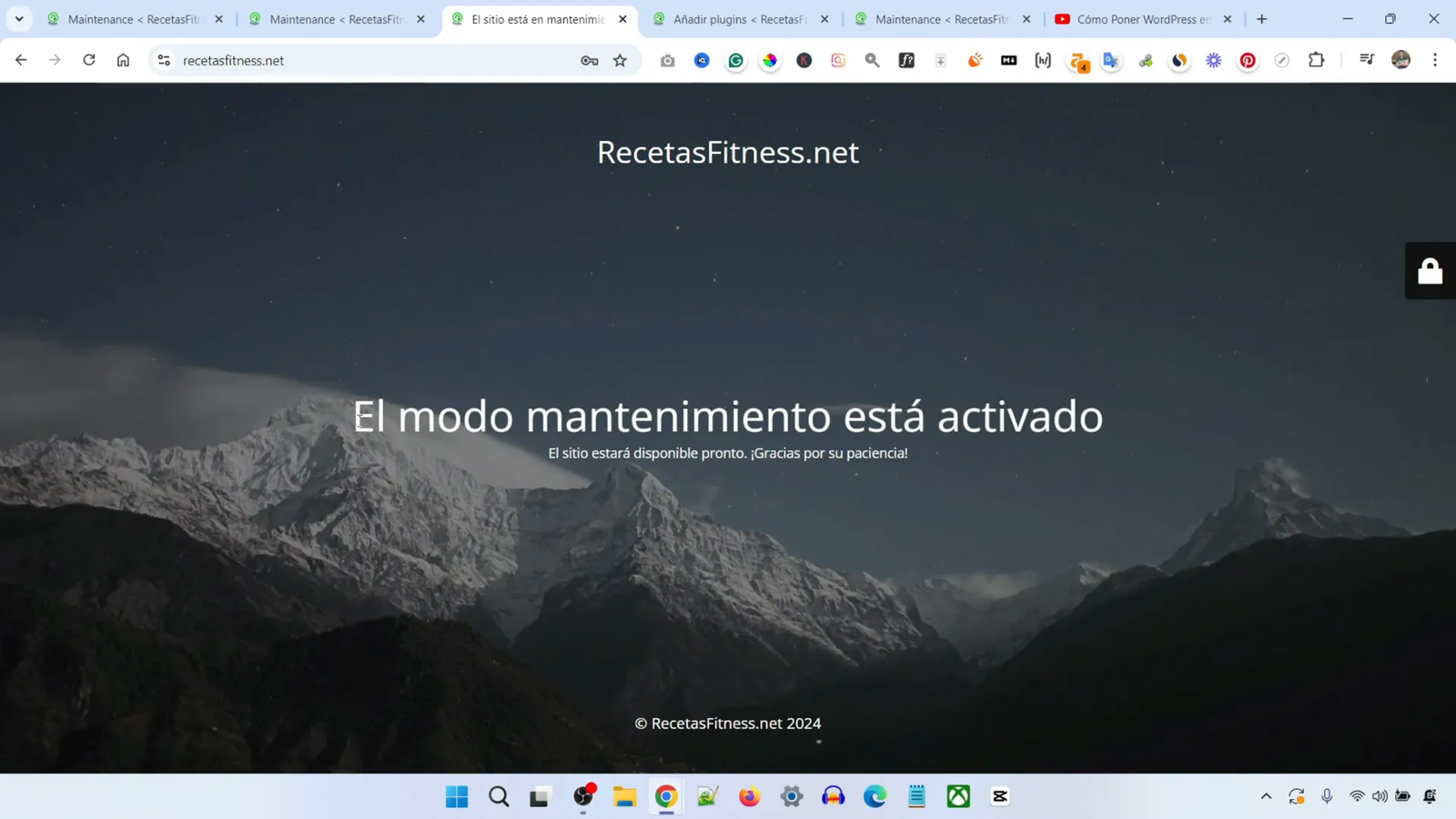 Ejemplo de visualización del modo mantenimiento