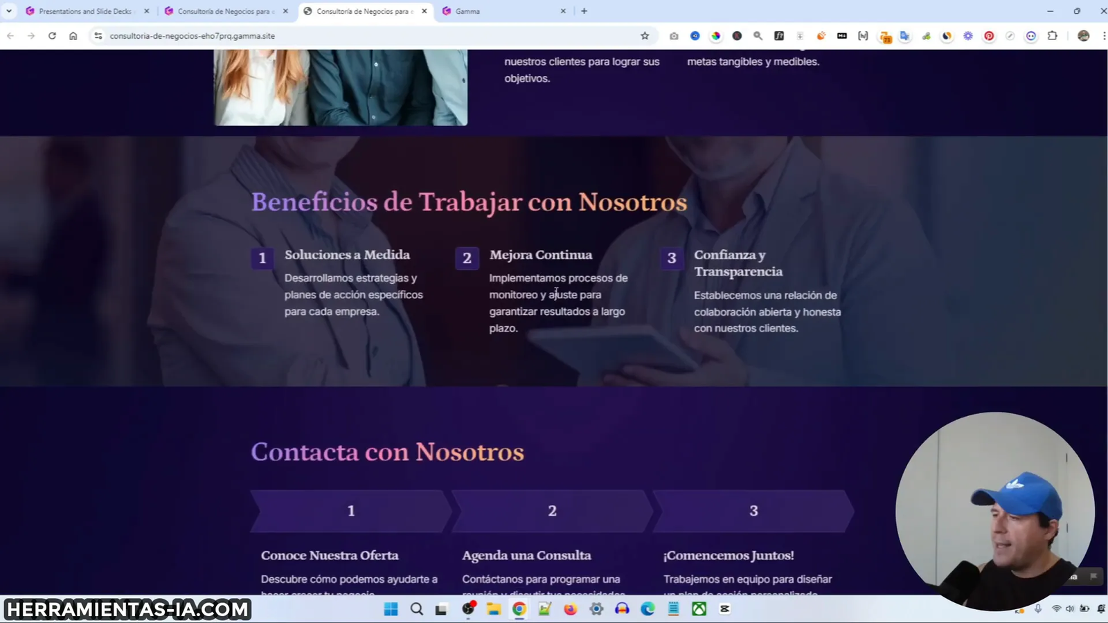 Vista previa de la página web