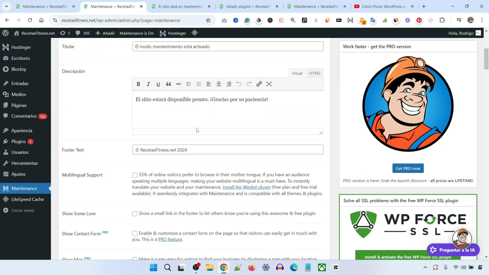Cómo Poner una Web WordPress en Modo Mantenimiento en 2 Minutos