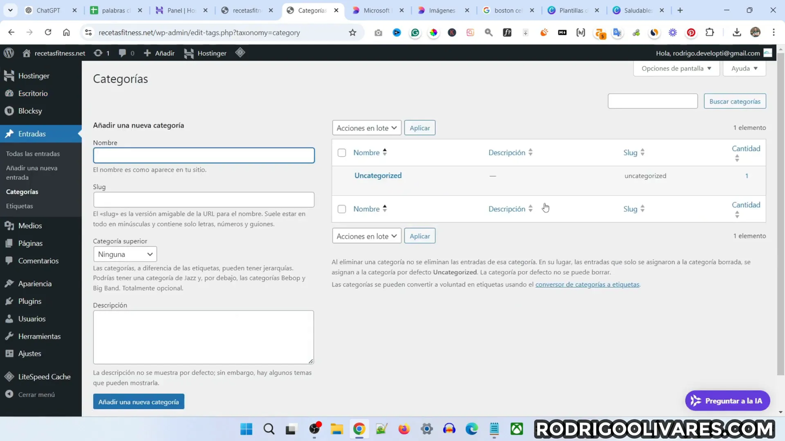 Creación de categorías en WordPress
