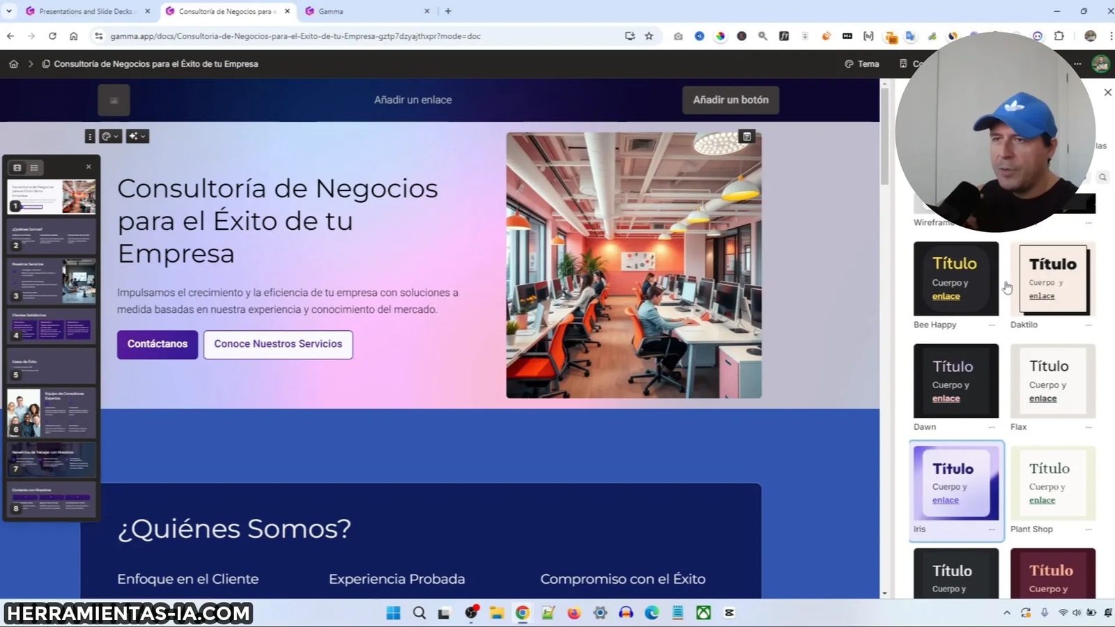 Opciones de personalización de temas en Gamma