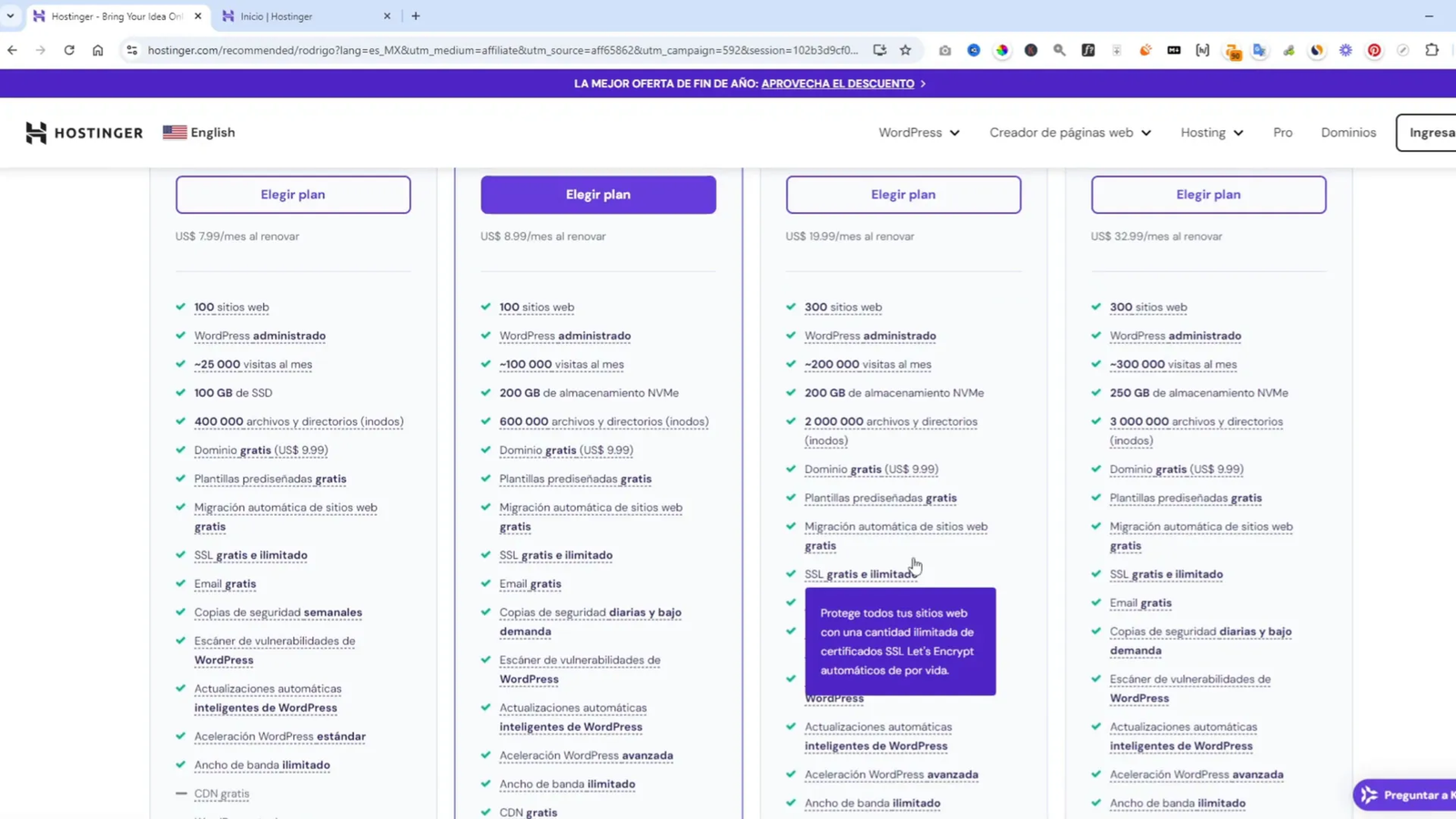 Comparativa de planes de hosting