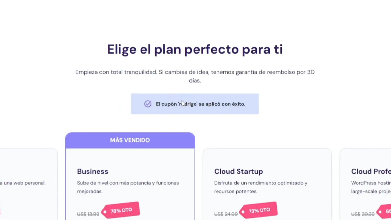Uso del código de descuento Rodrigo