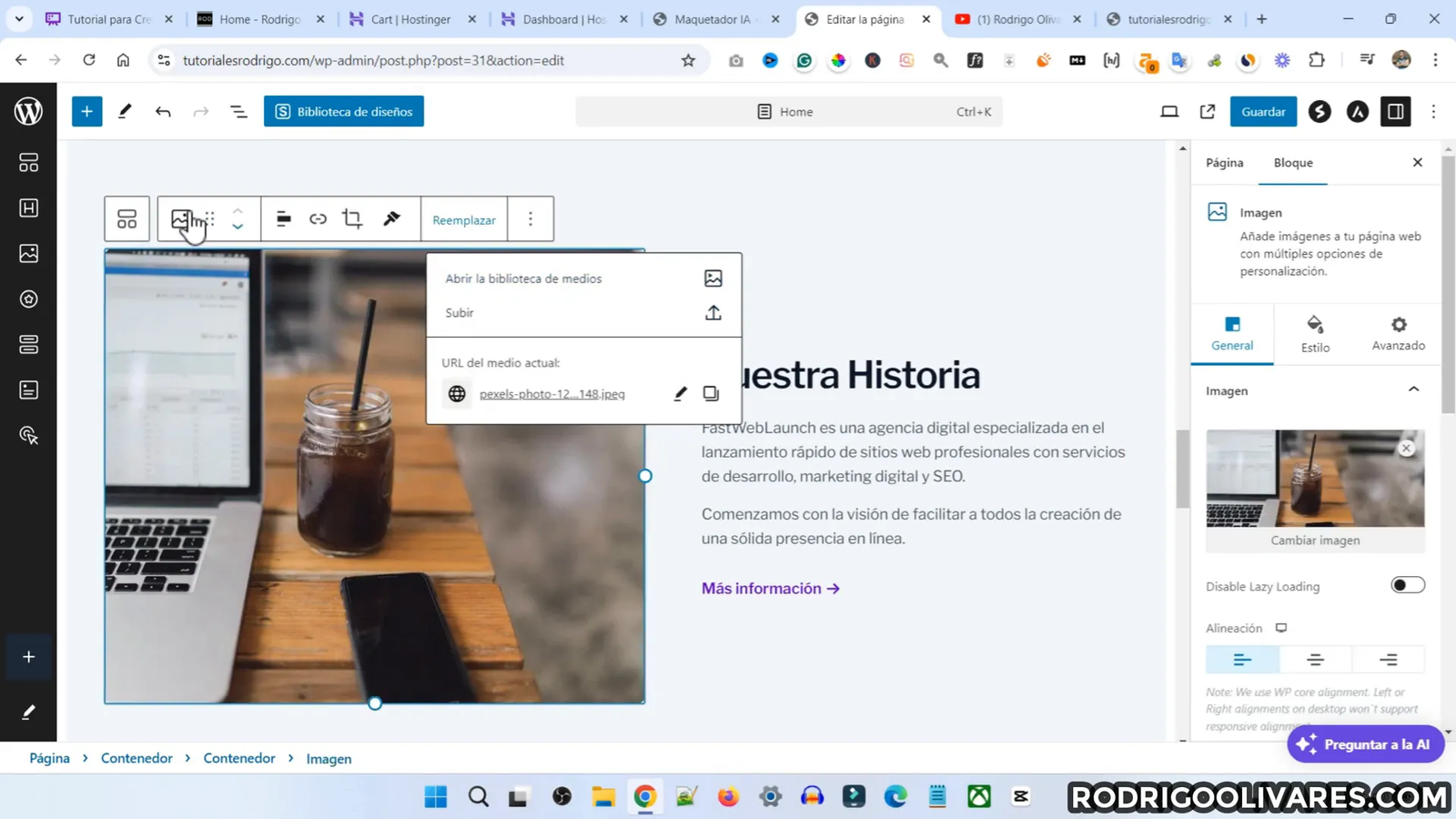 Ejemplo de personalización de elementos en WordPress