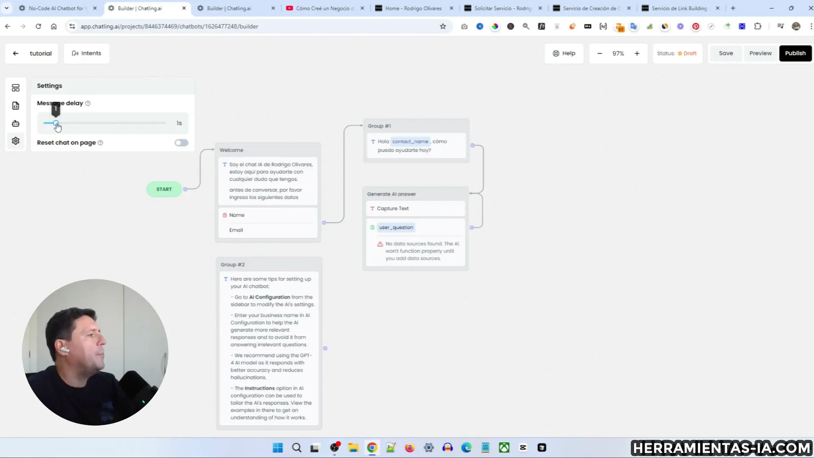 Ajustes de configuración del chatbot