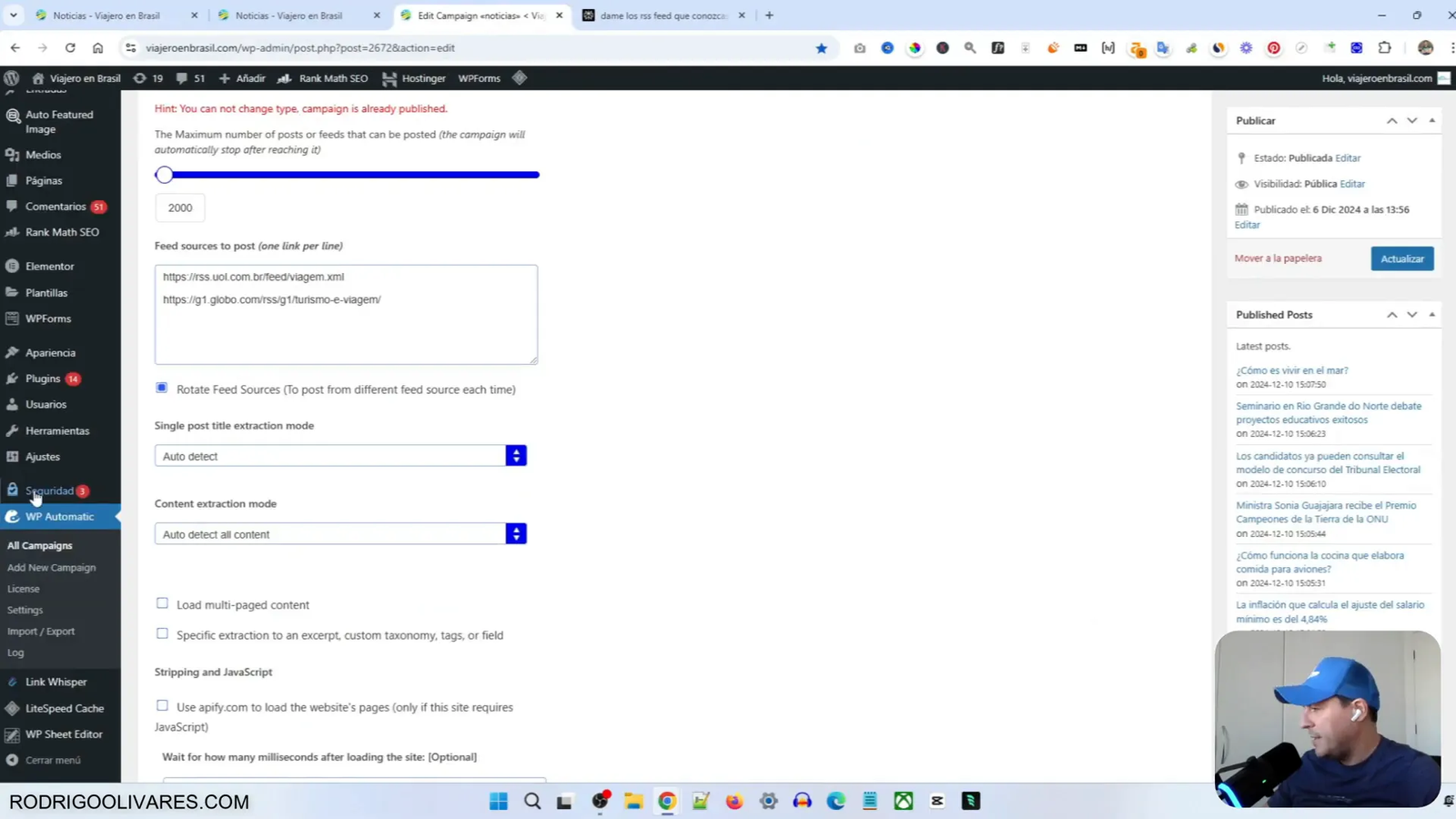 Interfaz del plugin WP Automatic