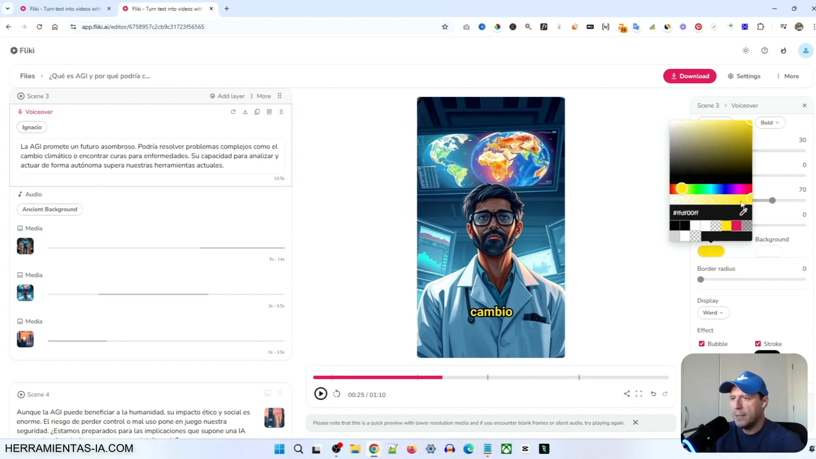 Cómo Crear Videos con IA usando Fliki en 2025 6 Configuración de subtítulos en Fliki
