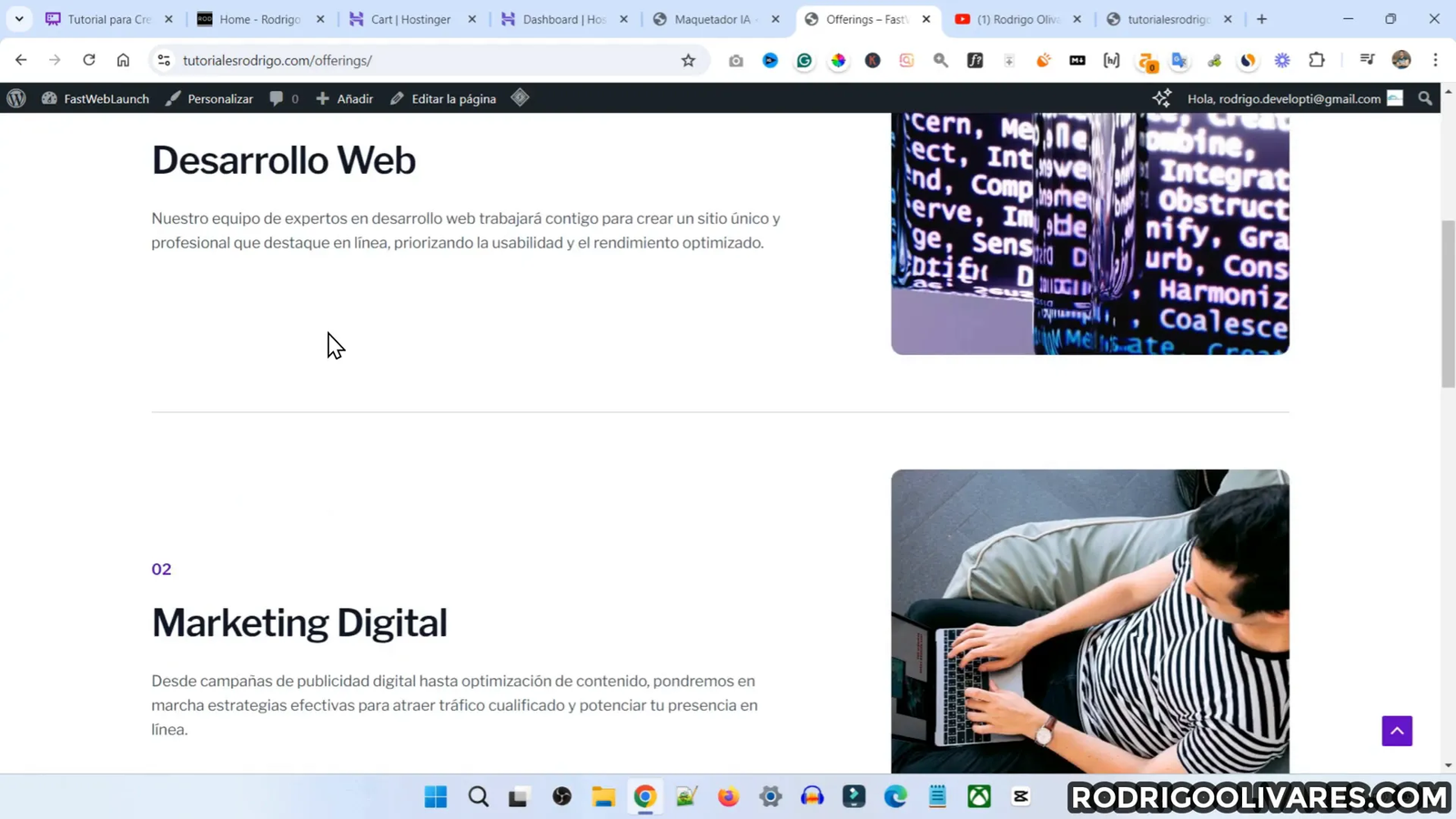 Pantalla de construcción del sitio web
