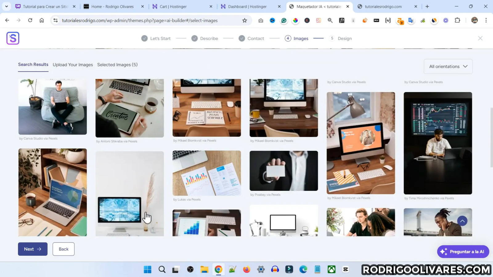 Seleccionando imágenes para el sitio
