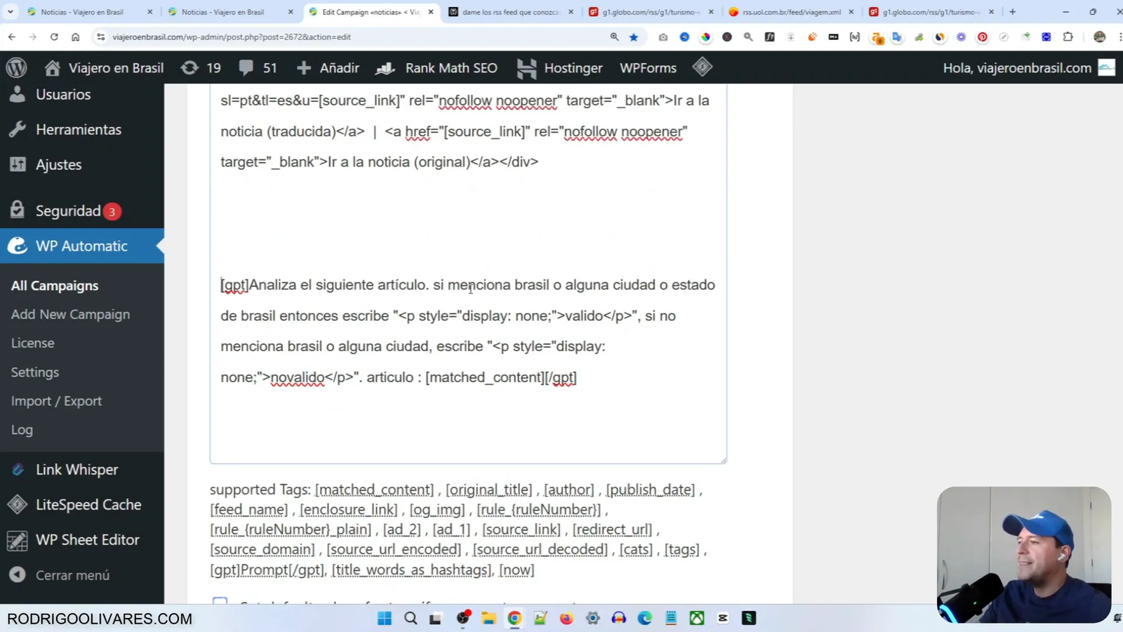 Configuración de filtros en WP Automatic