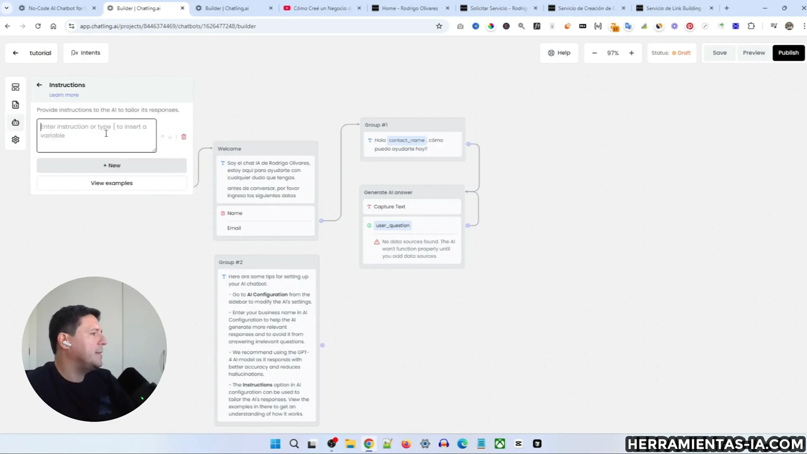 Configuración de texto en el chatbot