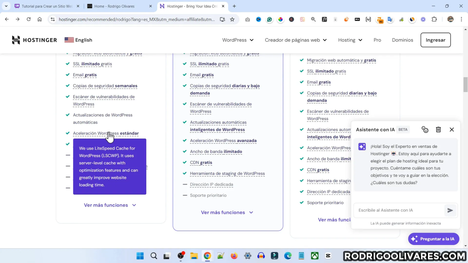 Selección del plan en Hostinger