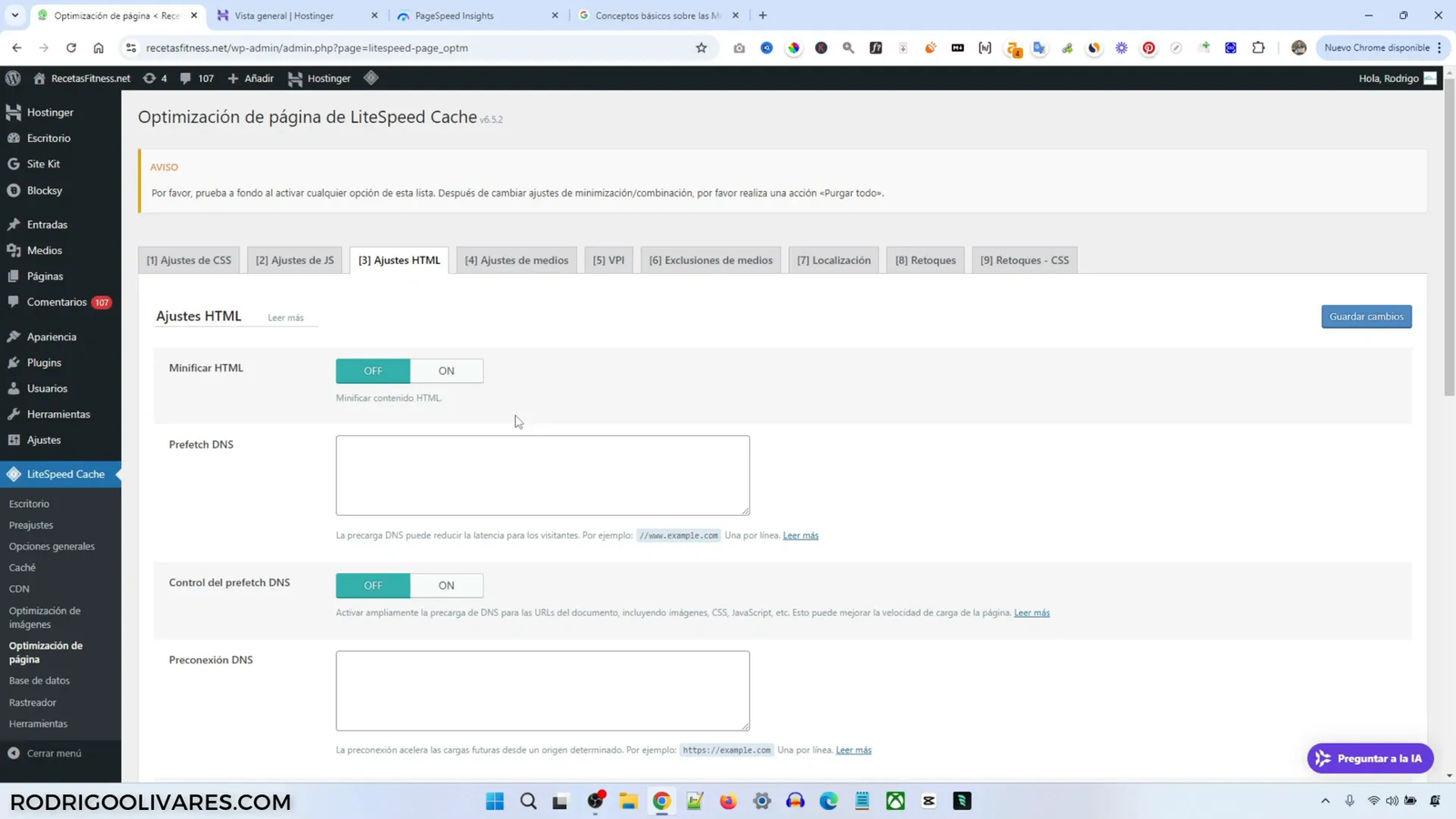 Minificación del HTML en LiteSpeed Cache