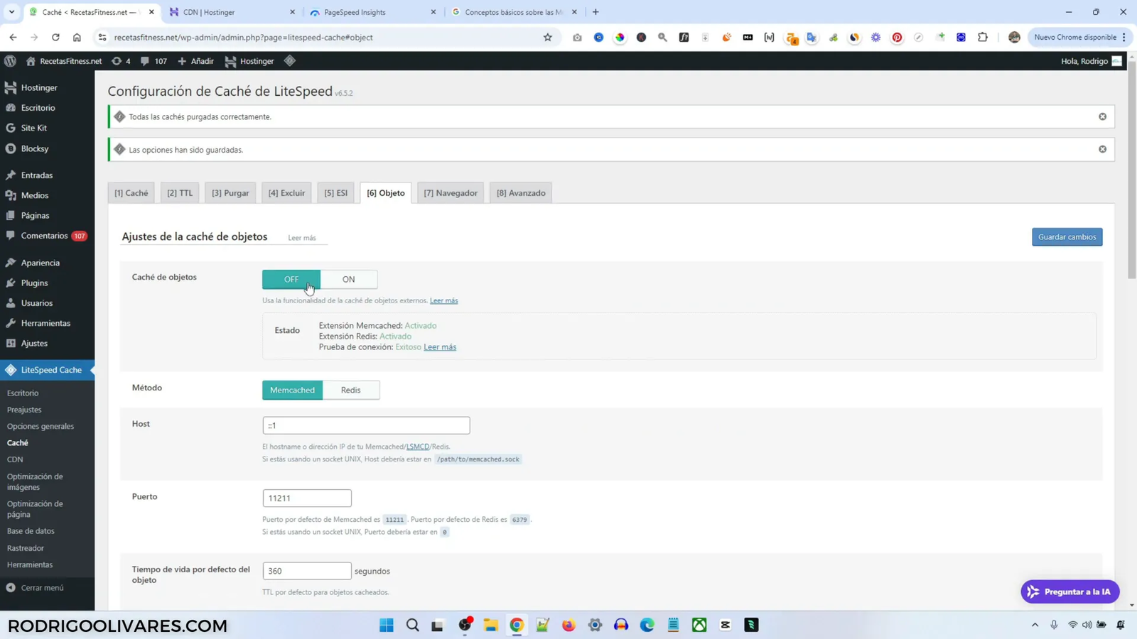 Activando la caché de objetos en LiteSpeed Cache