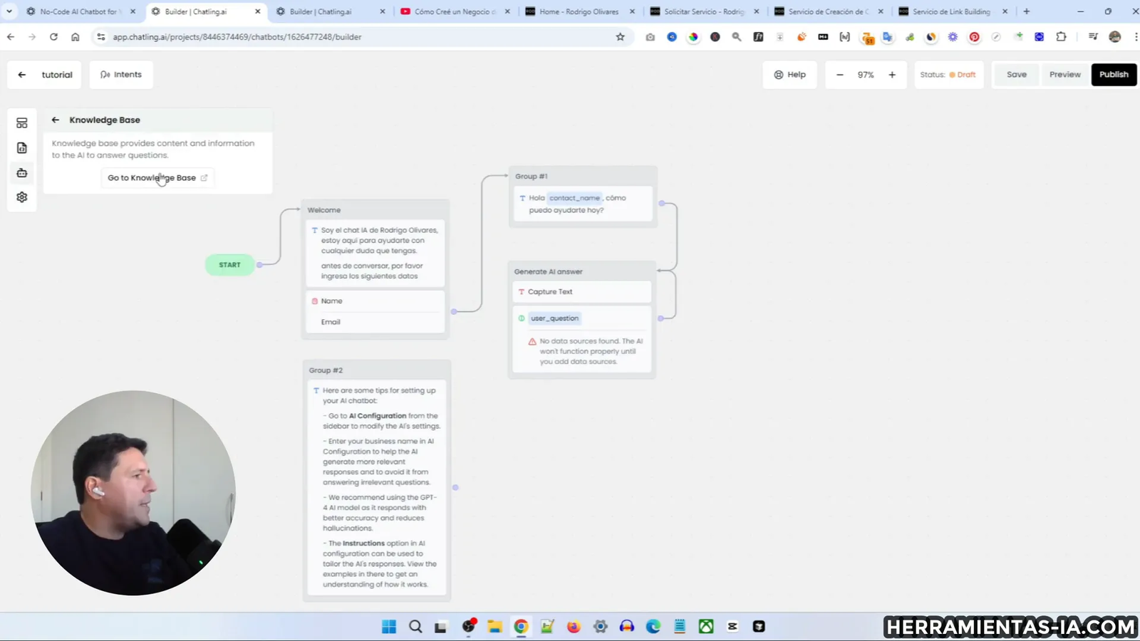 Ejemplo de respuestas personalizadas del chatbot