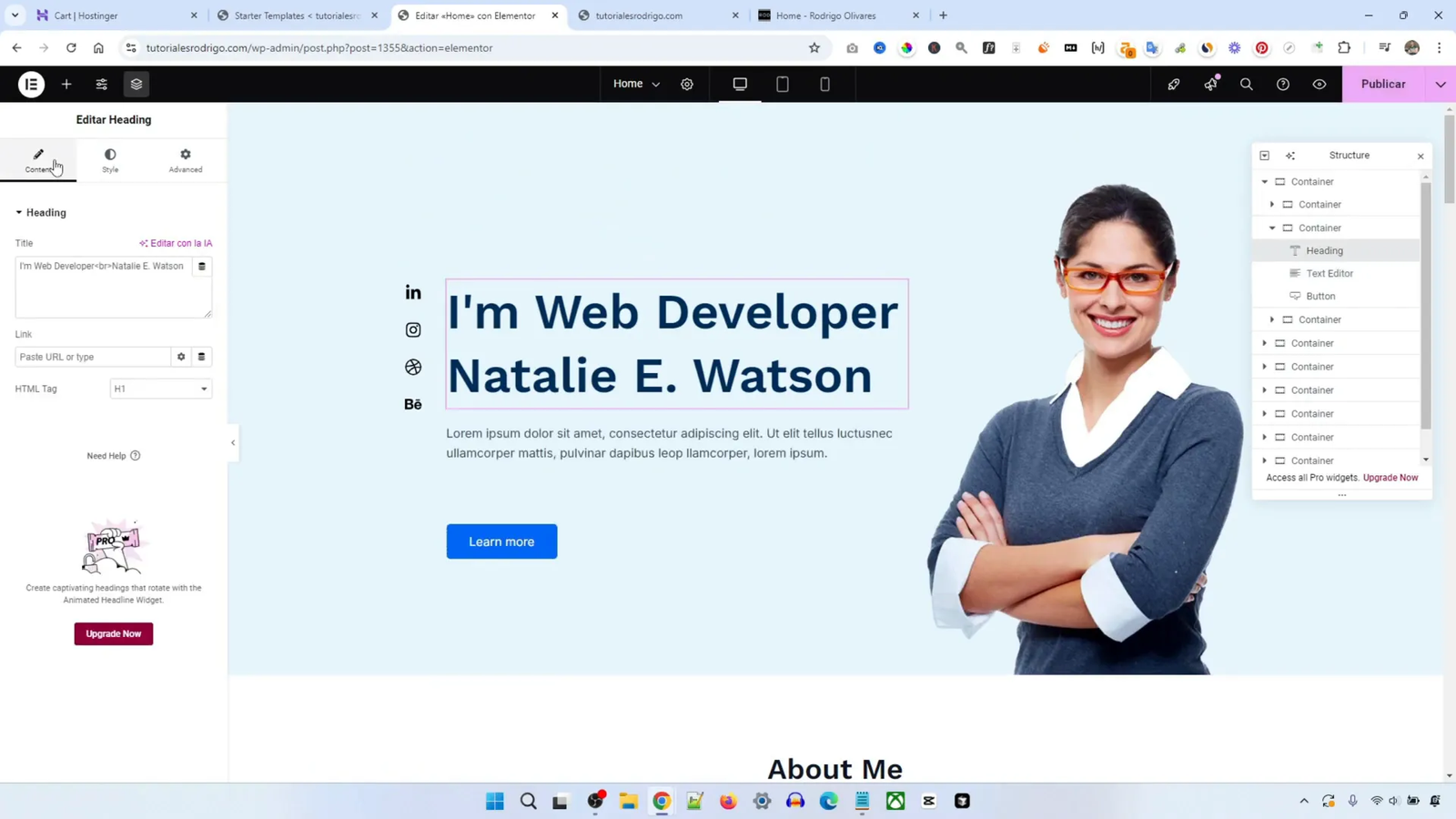 Crea tu Propia Web en 2025 con WordPress y Hostinger: Guía Completa para Principiantes 12 Modificación de texto en Elementor