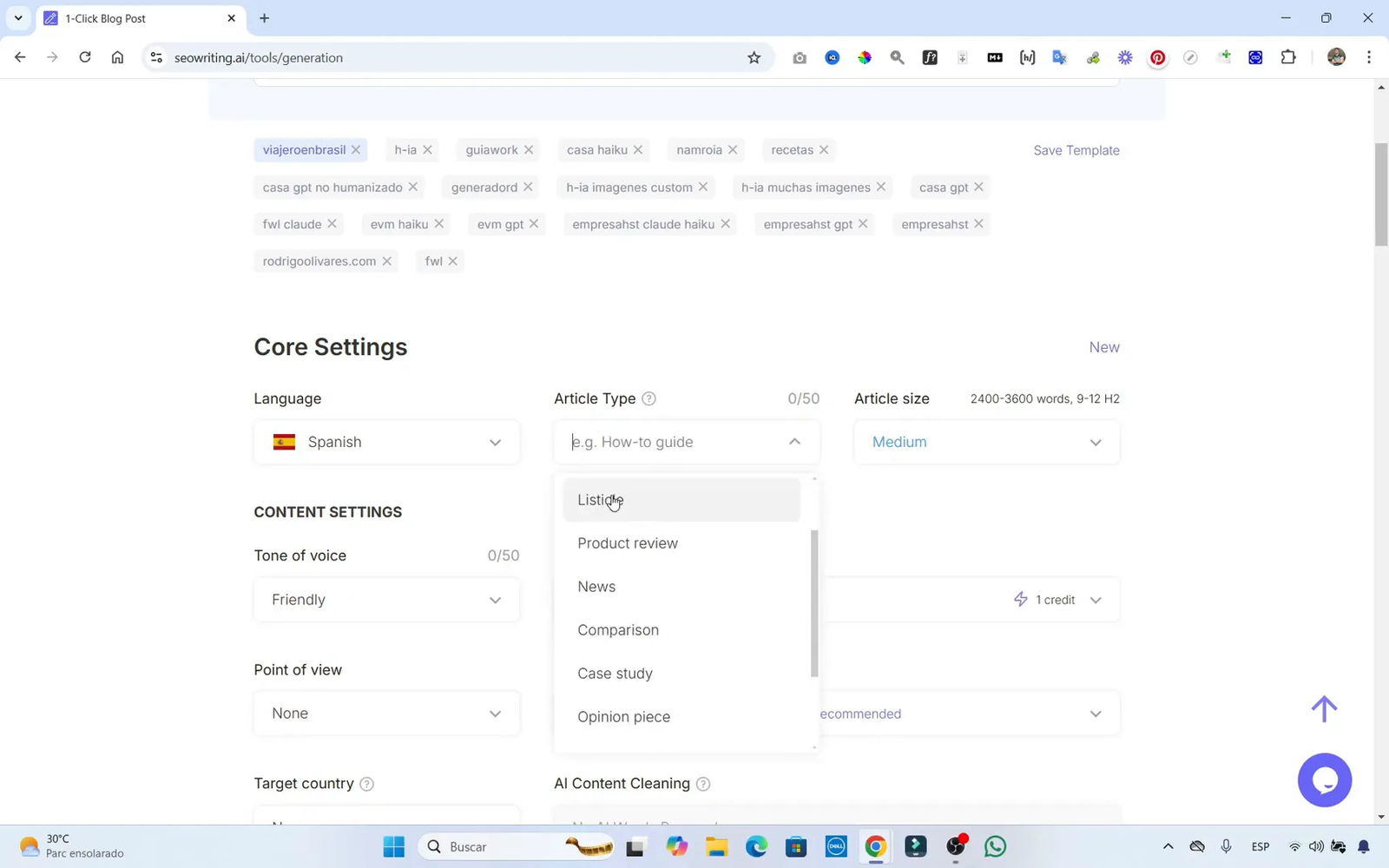 Cómo Escribir Artículos con SEOWriting Correctamente (Tutorial 2025) 12 Configuración de secciones y elementos en SEOWriting