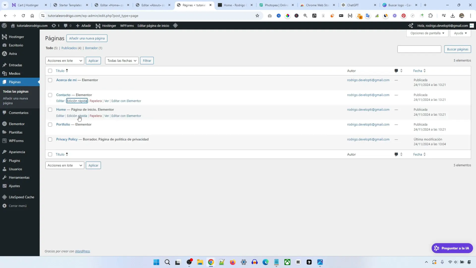 Crea tu Propia Web en 2025 con WordPress y Hostinger: Guía Completa para Principiantes 25 Ejemplo de cambio de nombre de página